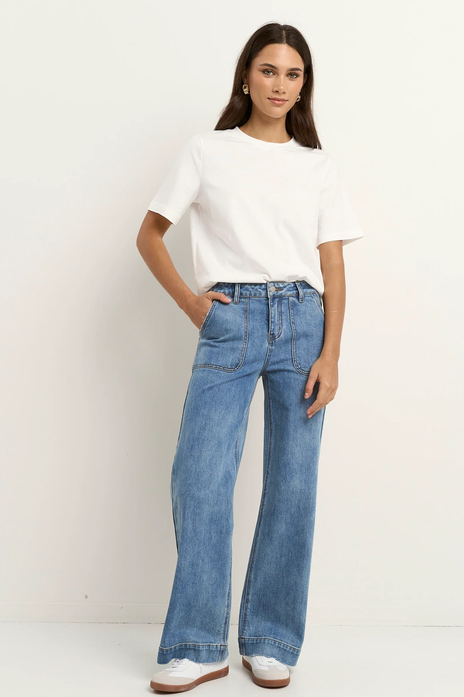 Feature Signature Blue Mid Rise Front Pocket Wide Leg Jean - Image 3