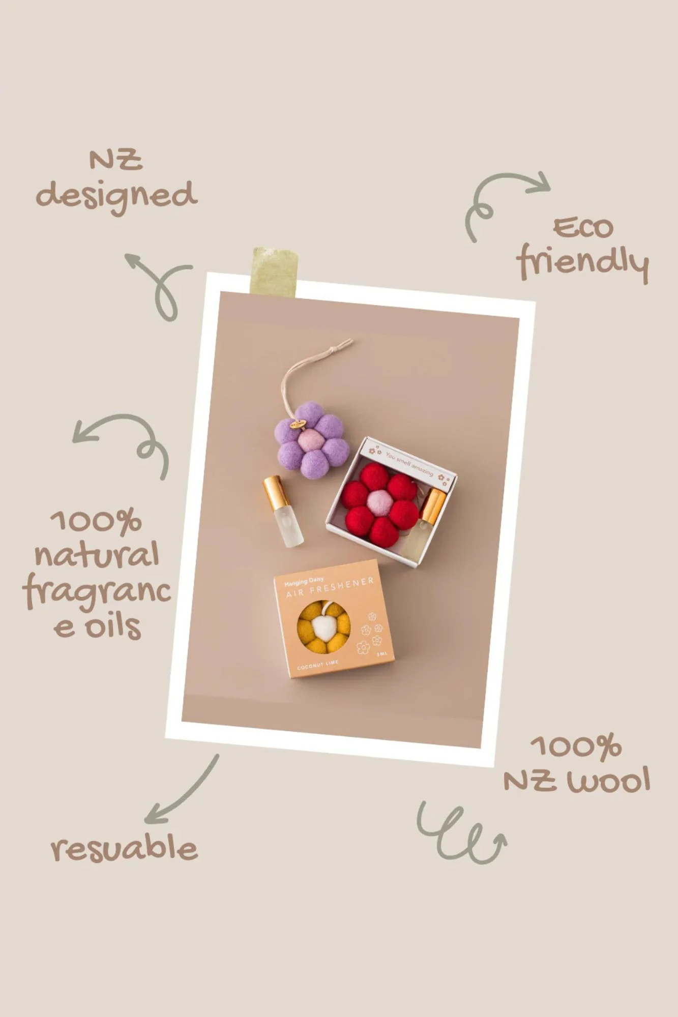 Felt Hanging Taupe Daisy Air Freshener - Image 2