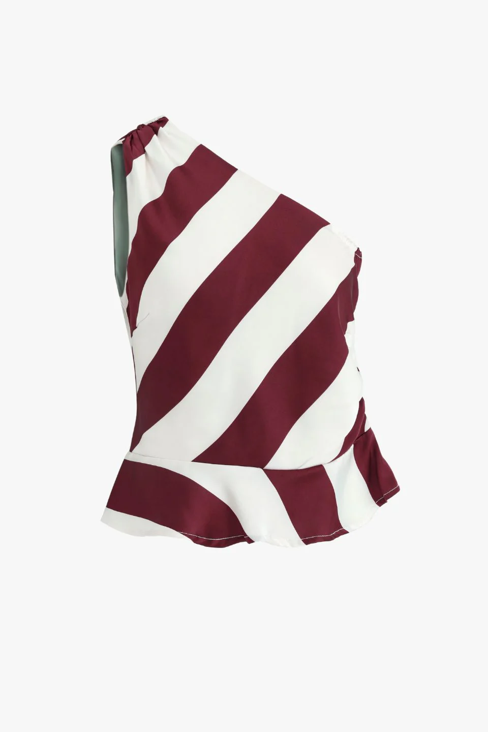 Fiction Plum Stripe Satin One Shoulder Top - Image 5