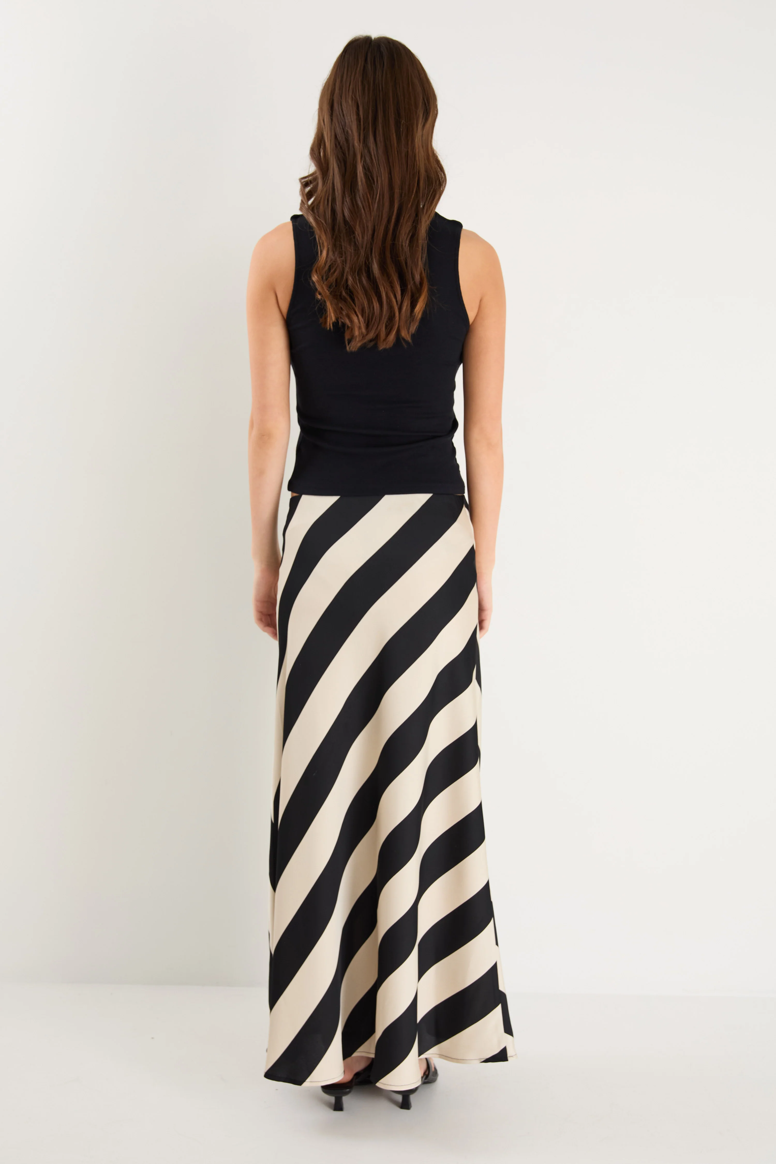 Fiery Black Sand Stripe Satin Bias Maxi Skirt - Image 4