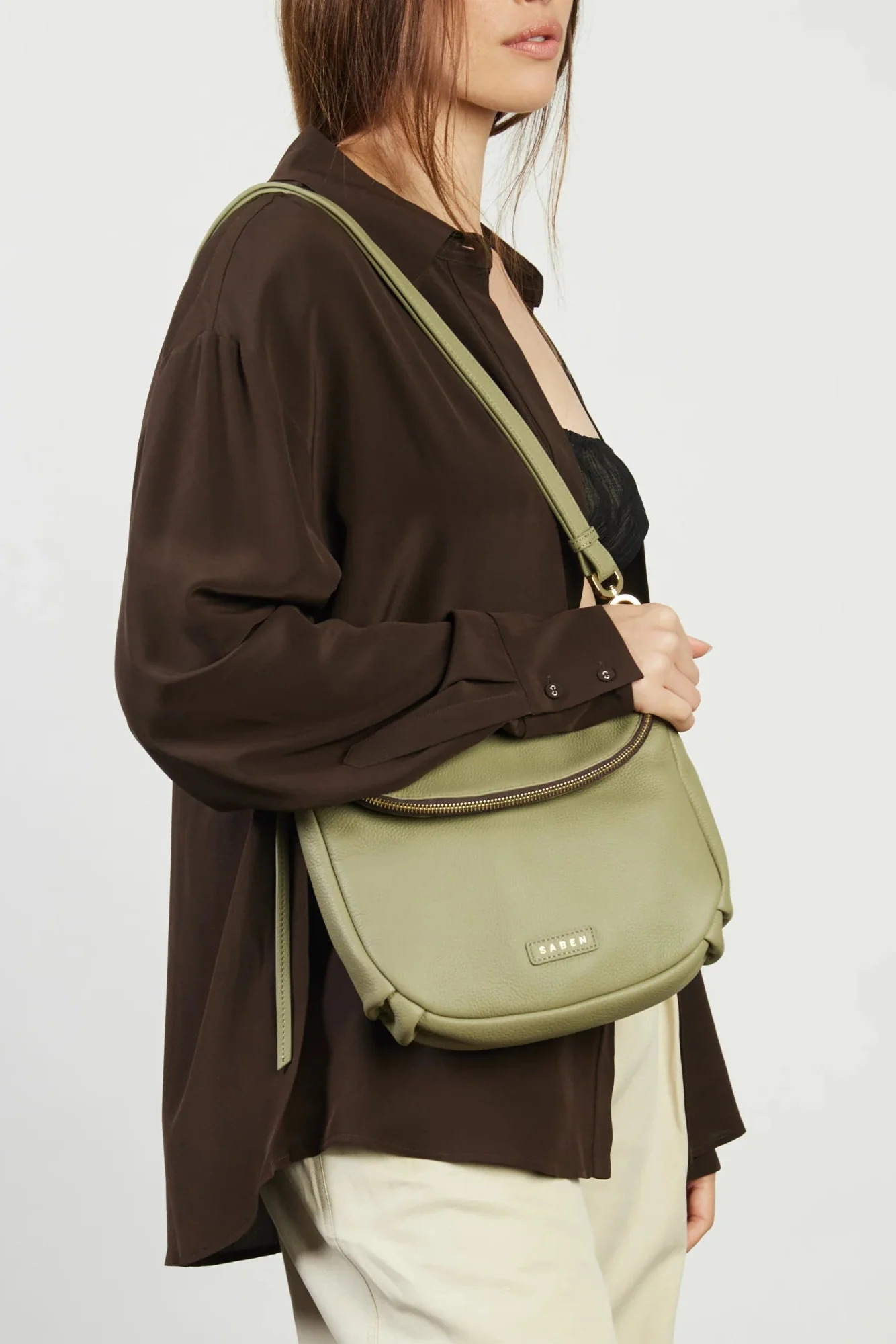 Fifi Eucalyptus Leather Shoulder Bag