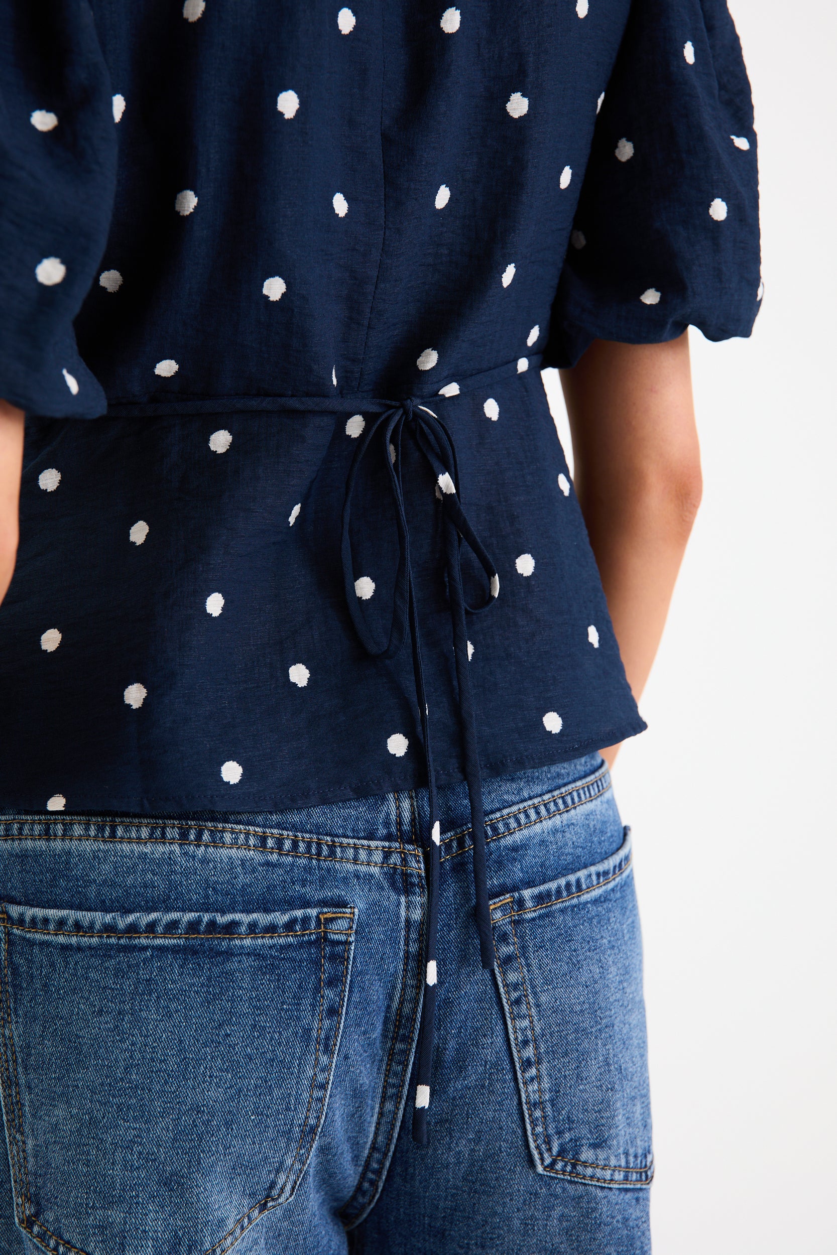 Finali Navy Polka Dot Bubble Sleeve Top - Image 6