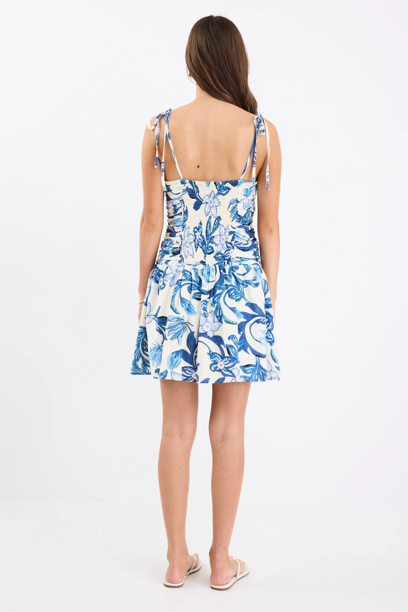 Firenze Blue Floral Strappy Pleated Bodice Mini Dress - Image 7