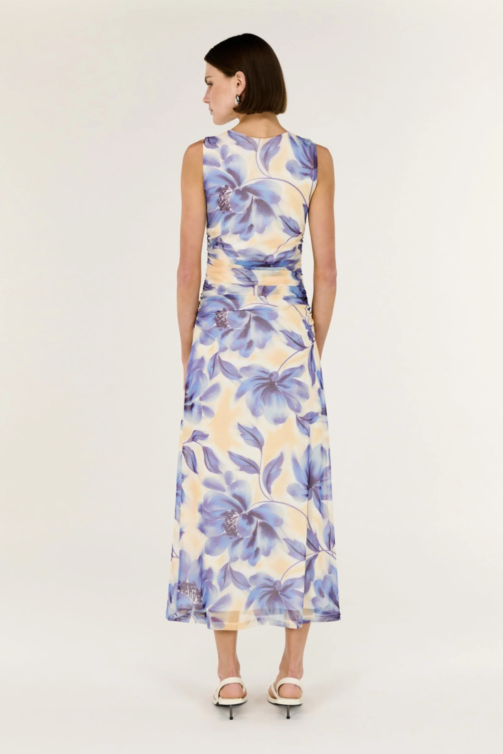 Fleur Blue Blurred Floral Sleeveless Mesh Midi Dress - Image 6