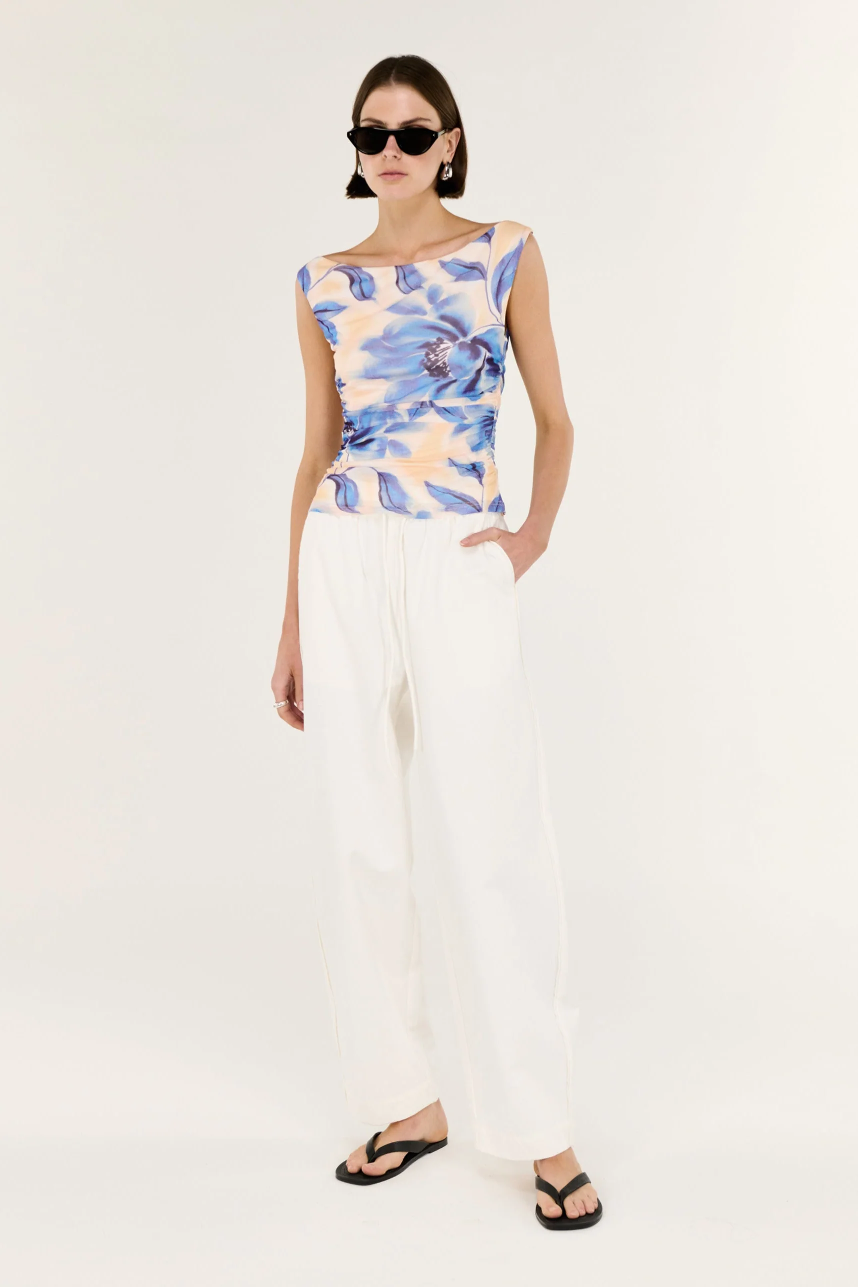 Fleur Blue Blurred Floral Sleeveless Mesh Top - Image 2