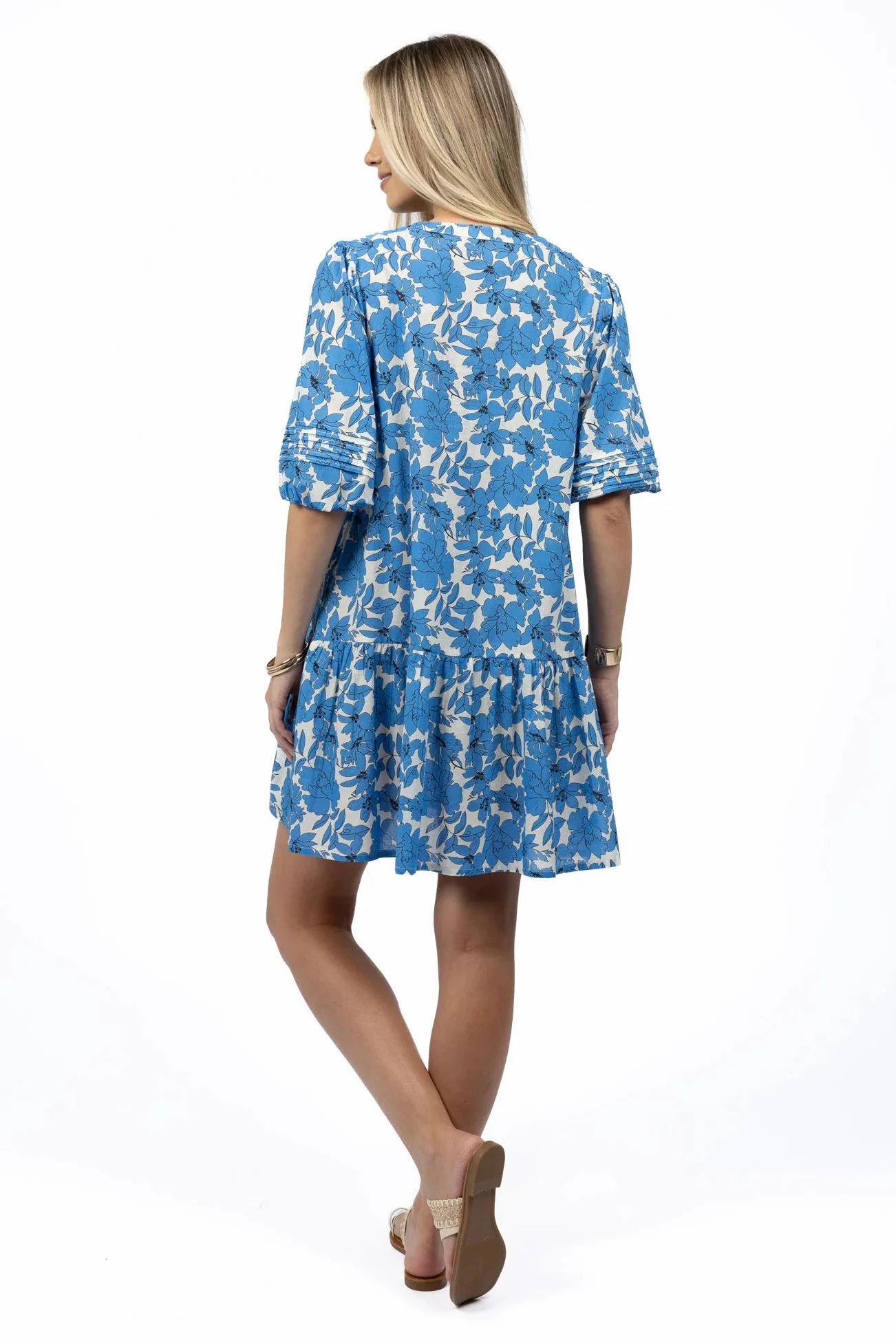 Fleur Blue Stone Mid Sleeve Smock Dress - Image 3