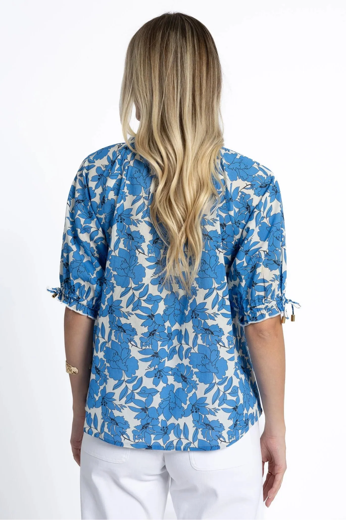Fleur Blue Stone Tie Mid Sleeve Blouse - Image 4