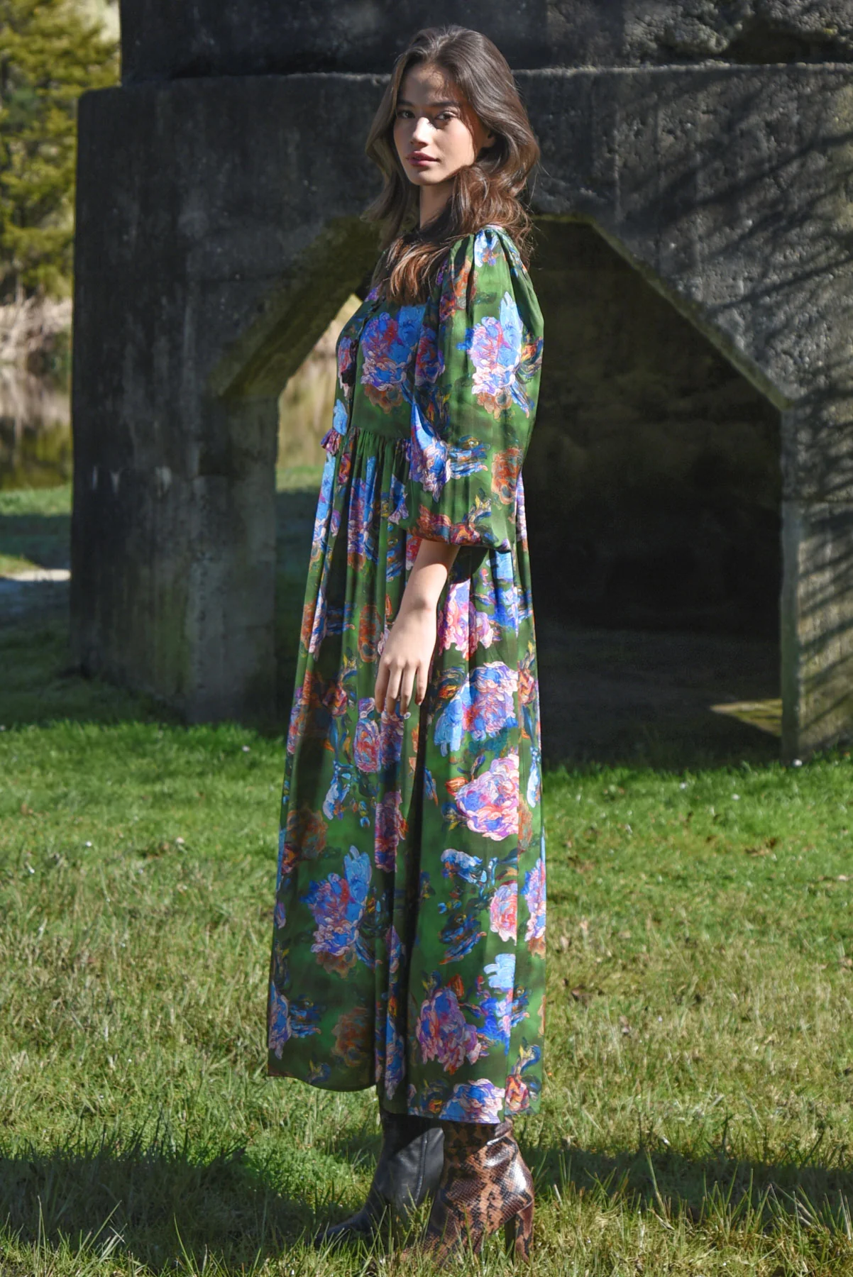 Floral Flair Green Floral LS Maxi Dress - Image 3