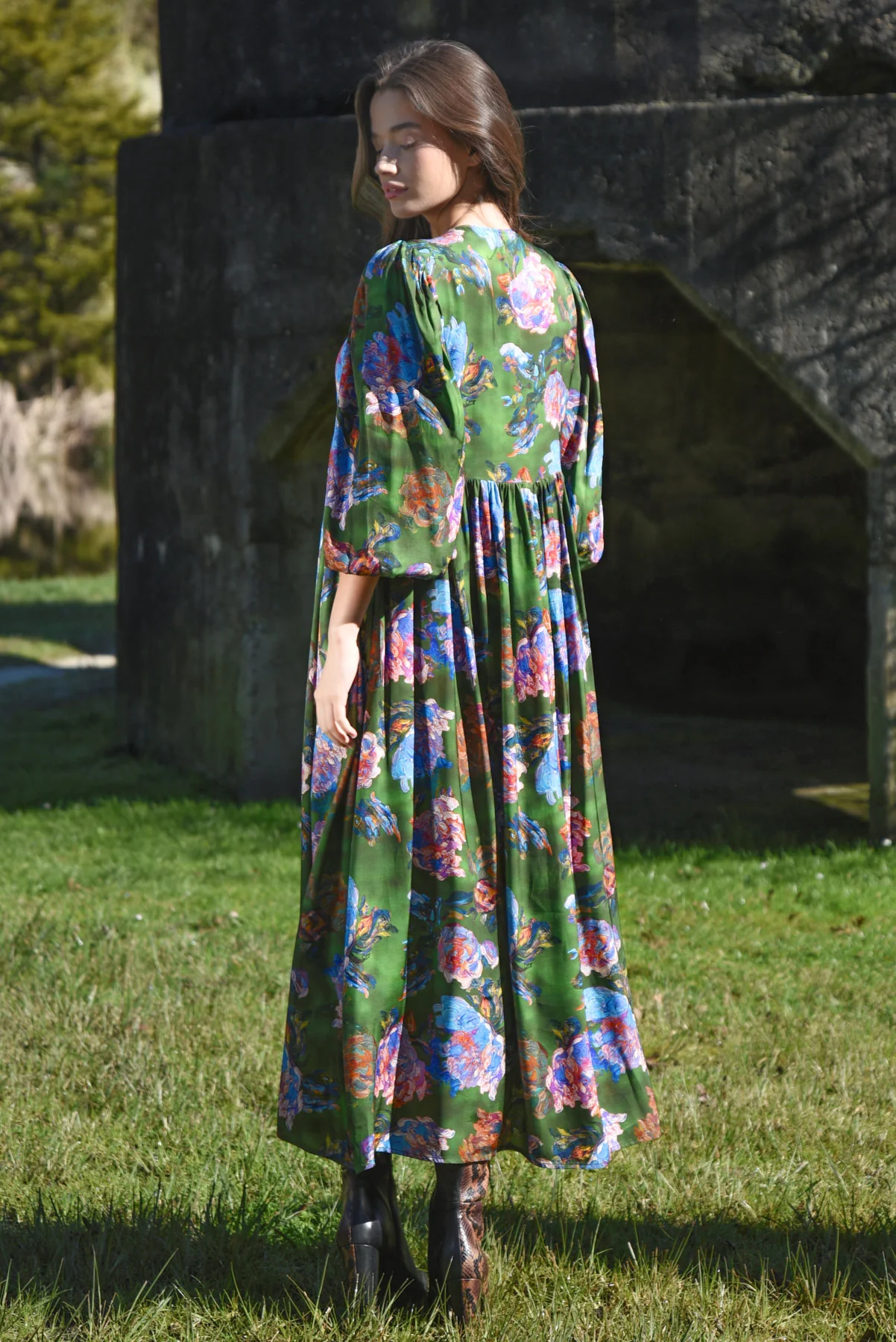 Floral Flair Green Floral LS Maxi Dress - Image 4