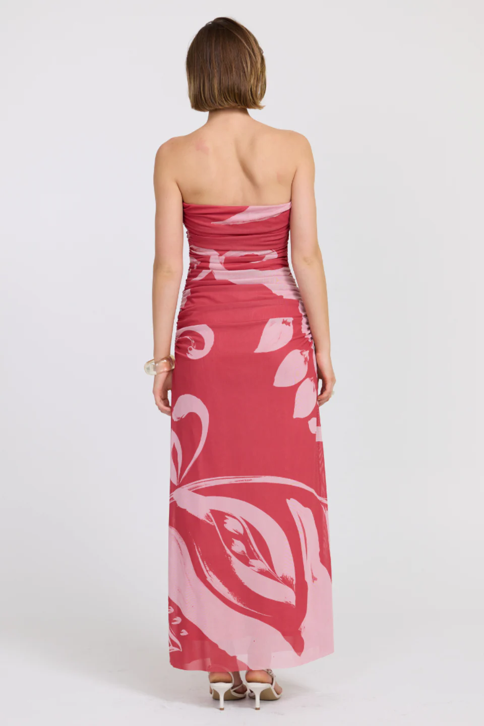 Flora Pink Hibiscus Strapless Mesh Maxi Dress - Image 4