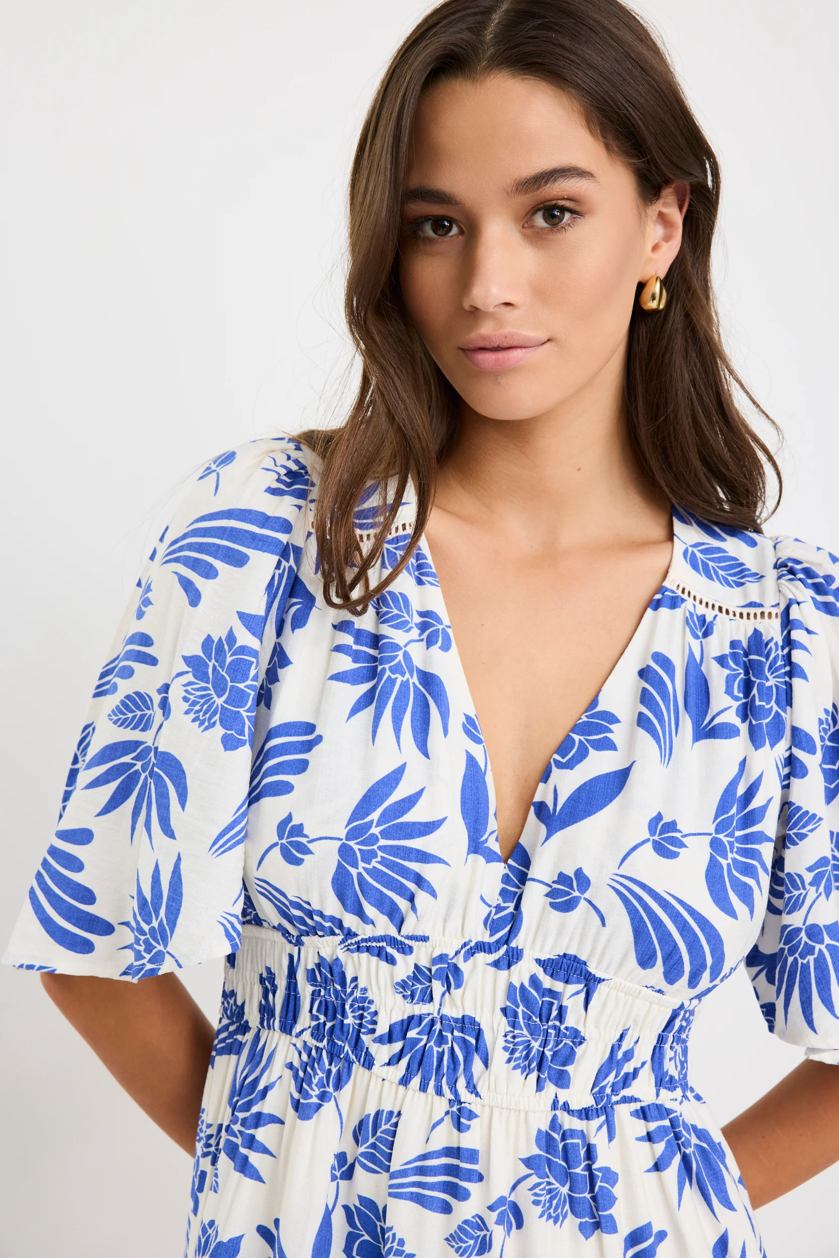 Fluent Blue Lotus Flutter Sleeve Tiered Maxi Dress - Image 2