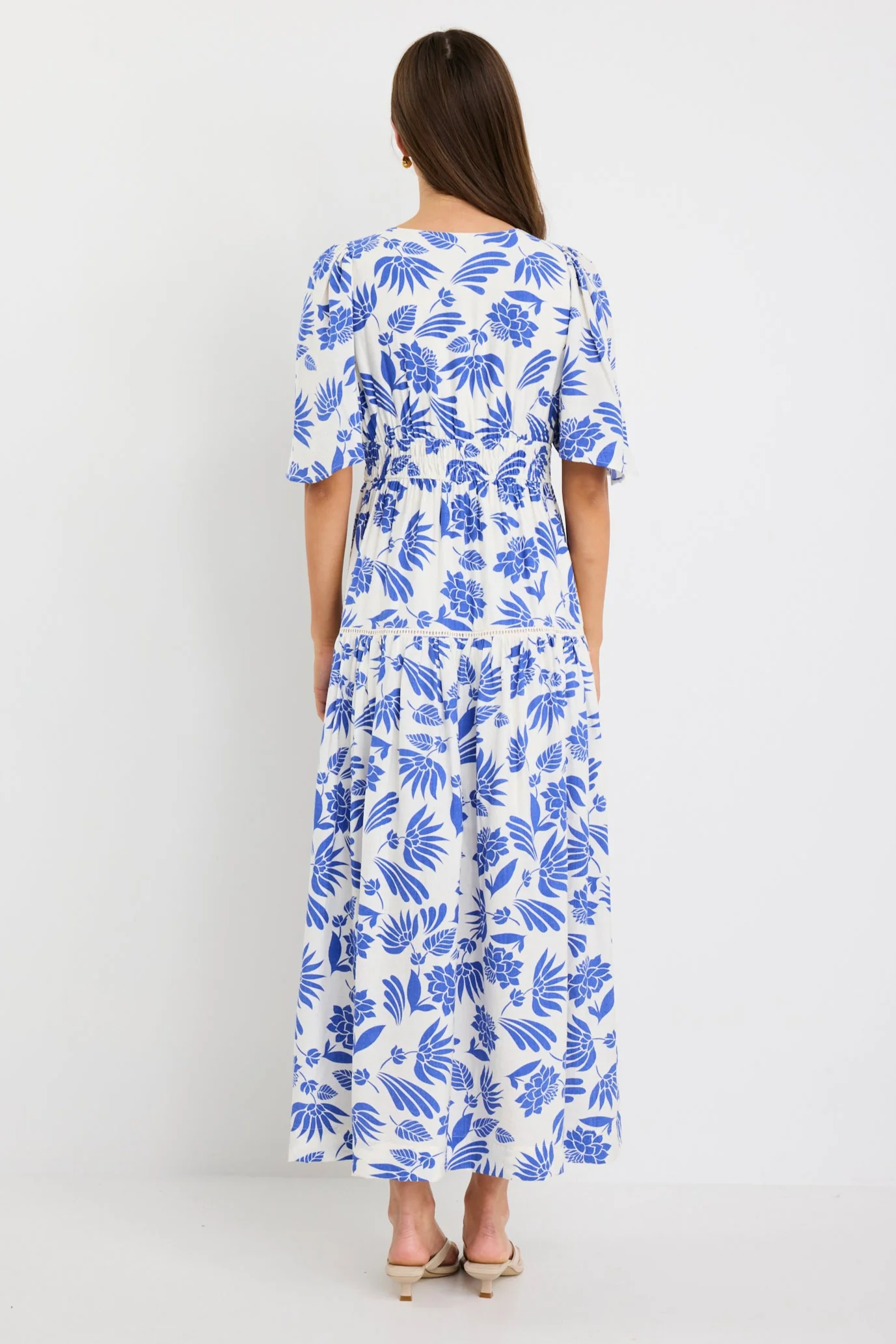 Fluent Blue Lotus Flutter Sleeve Tiered Maxi Dress - Image 3