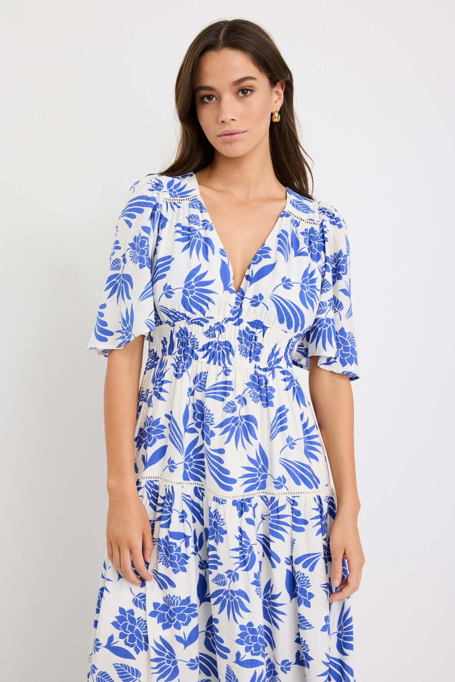 Fluent Blue Lotus Flutter Sleeve Tiered Maxi Dress - Image 4