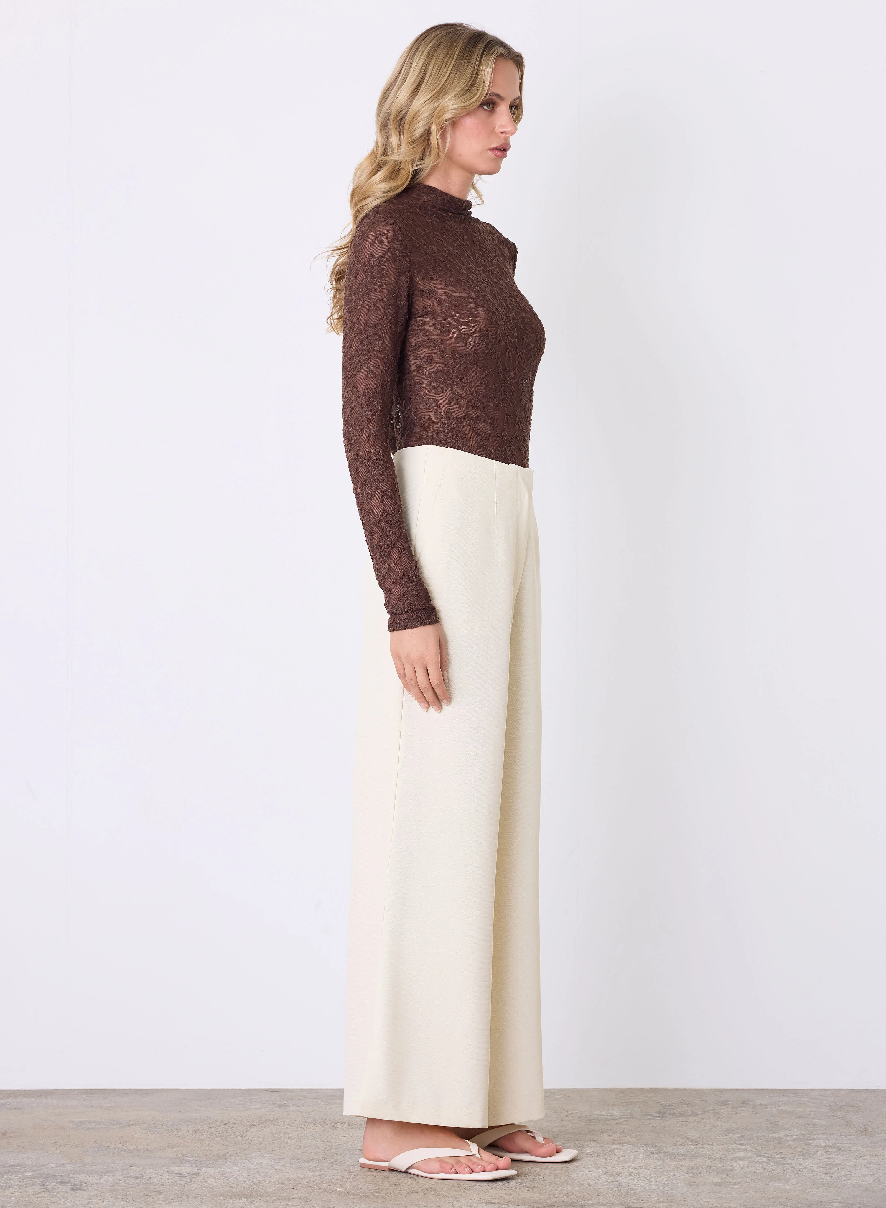 Forgiven Chocolate Textured Lace LS Top - Image 2