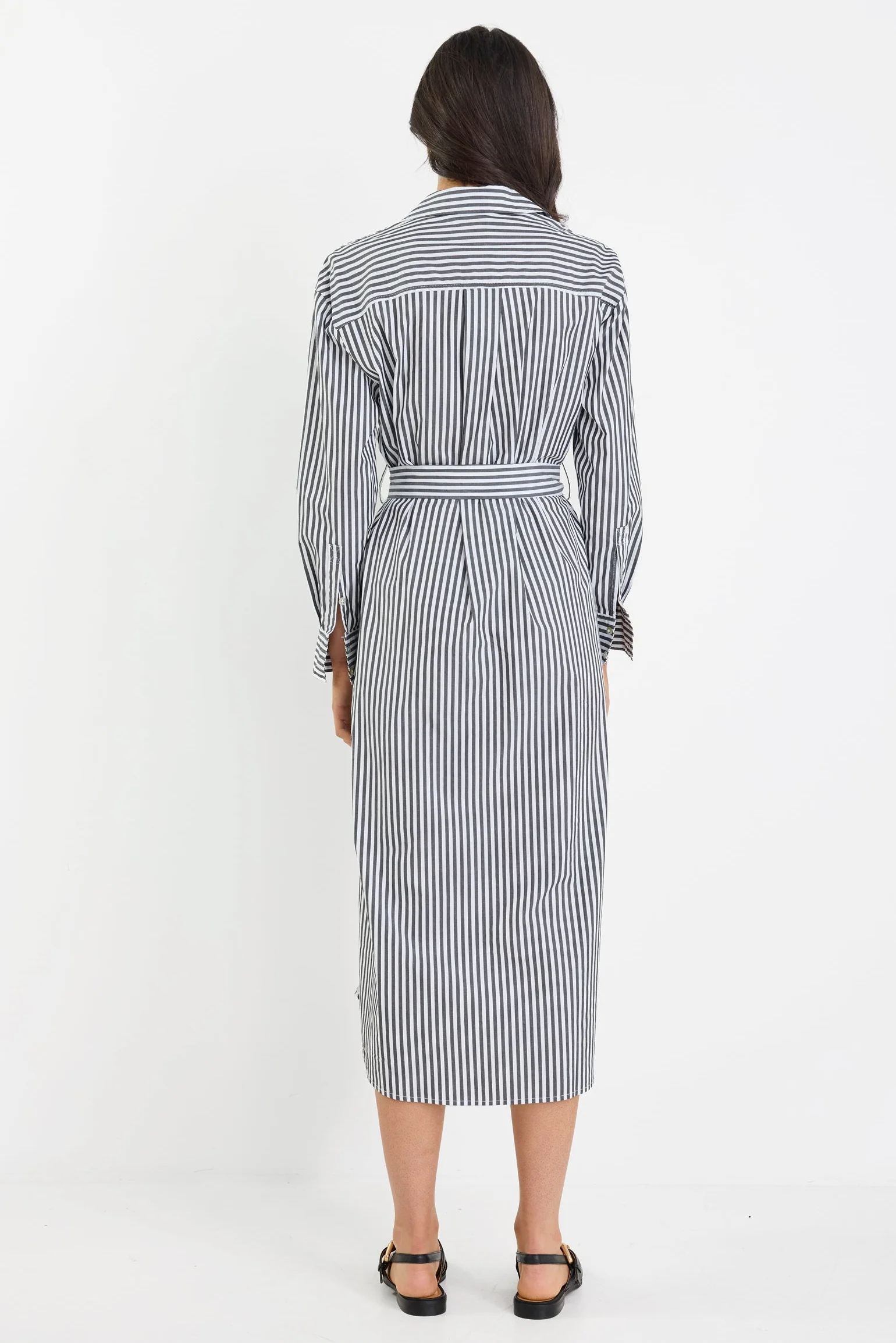 Forward Black Stripe Cotton Midi Shirt Dress - Image 7