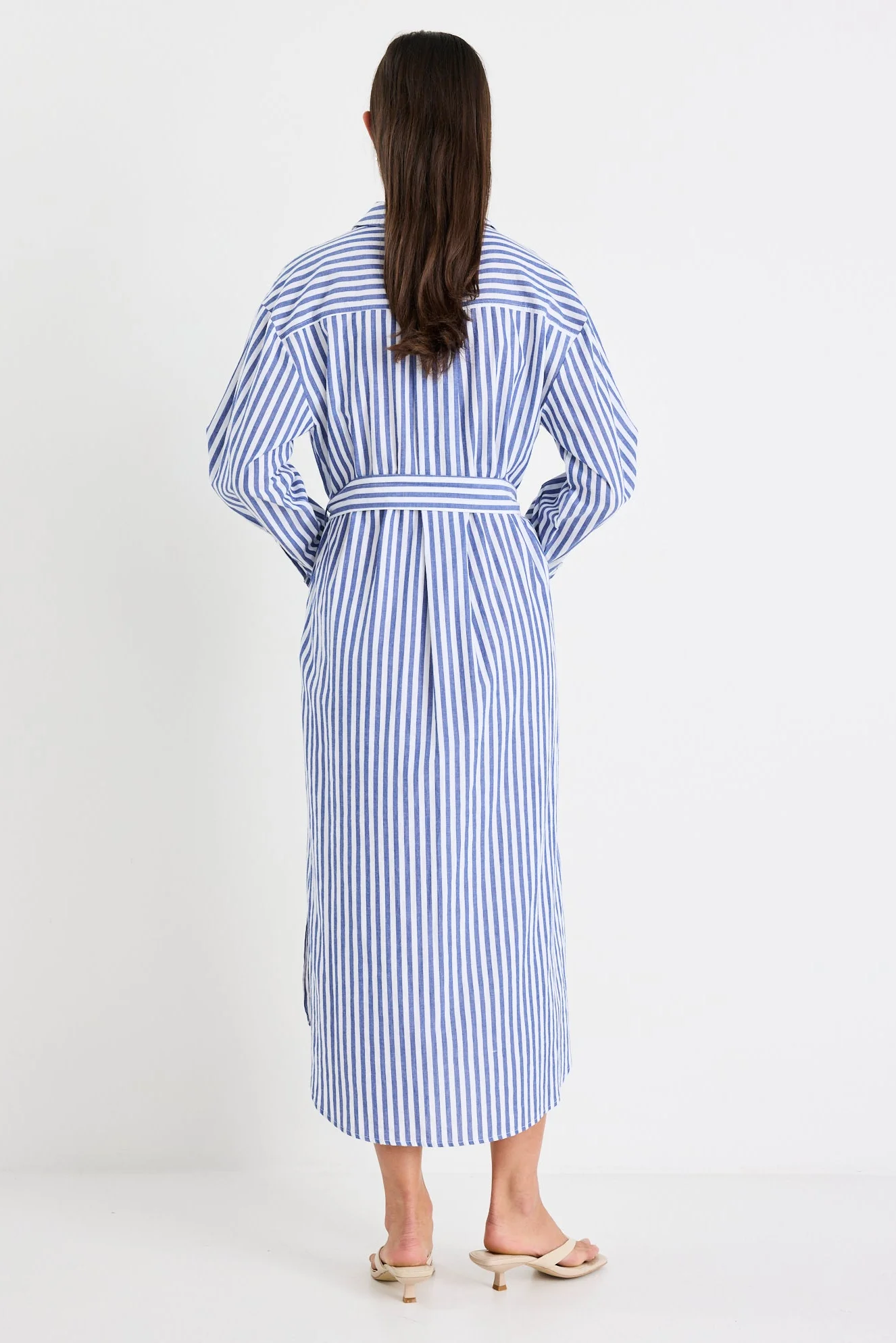 Forward Blue Stripe Cotton Midi Shirt Dress - Image 6