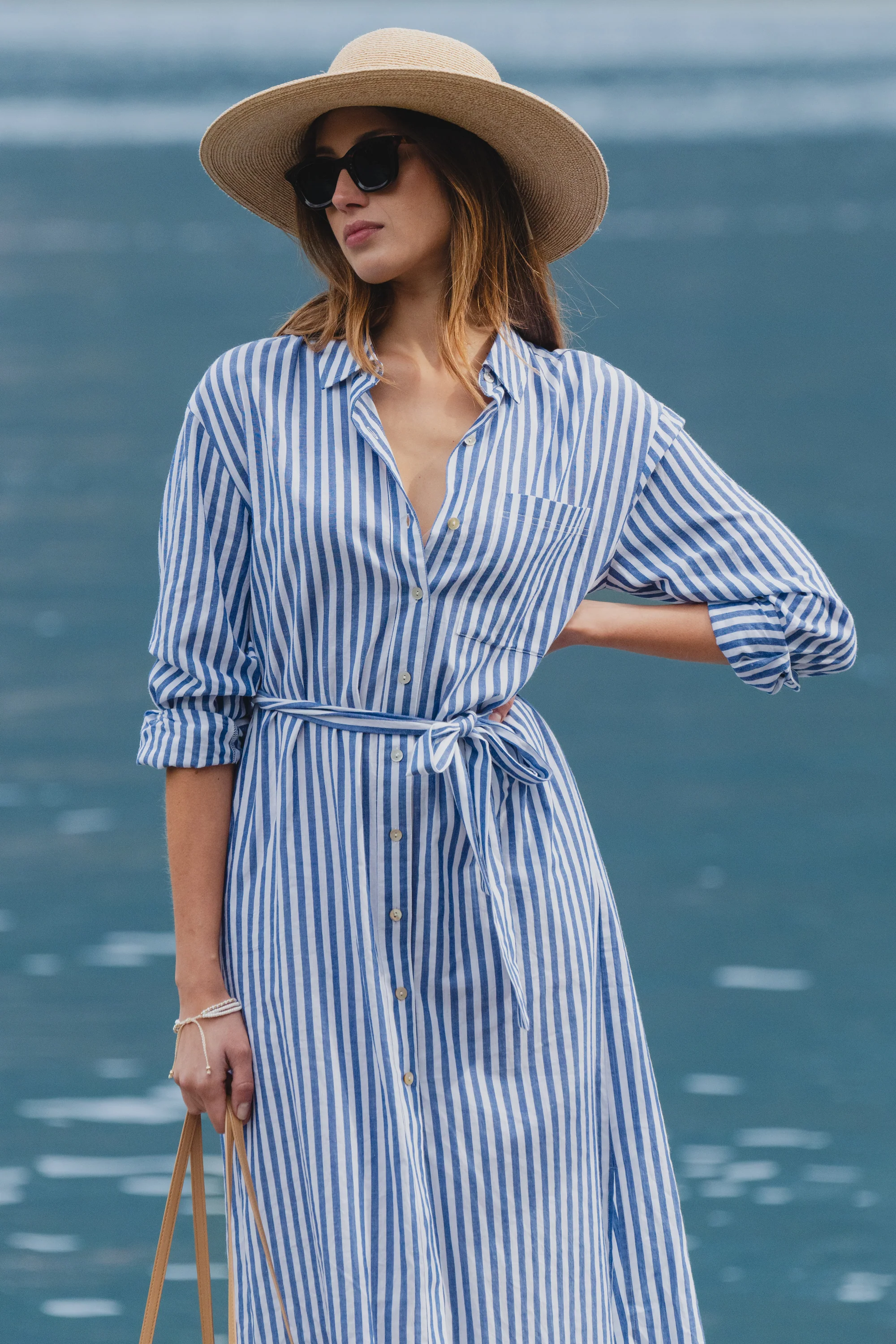 Forward Blue Stripe Cotton Midi Shirt Dress - Image 7