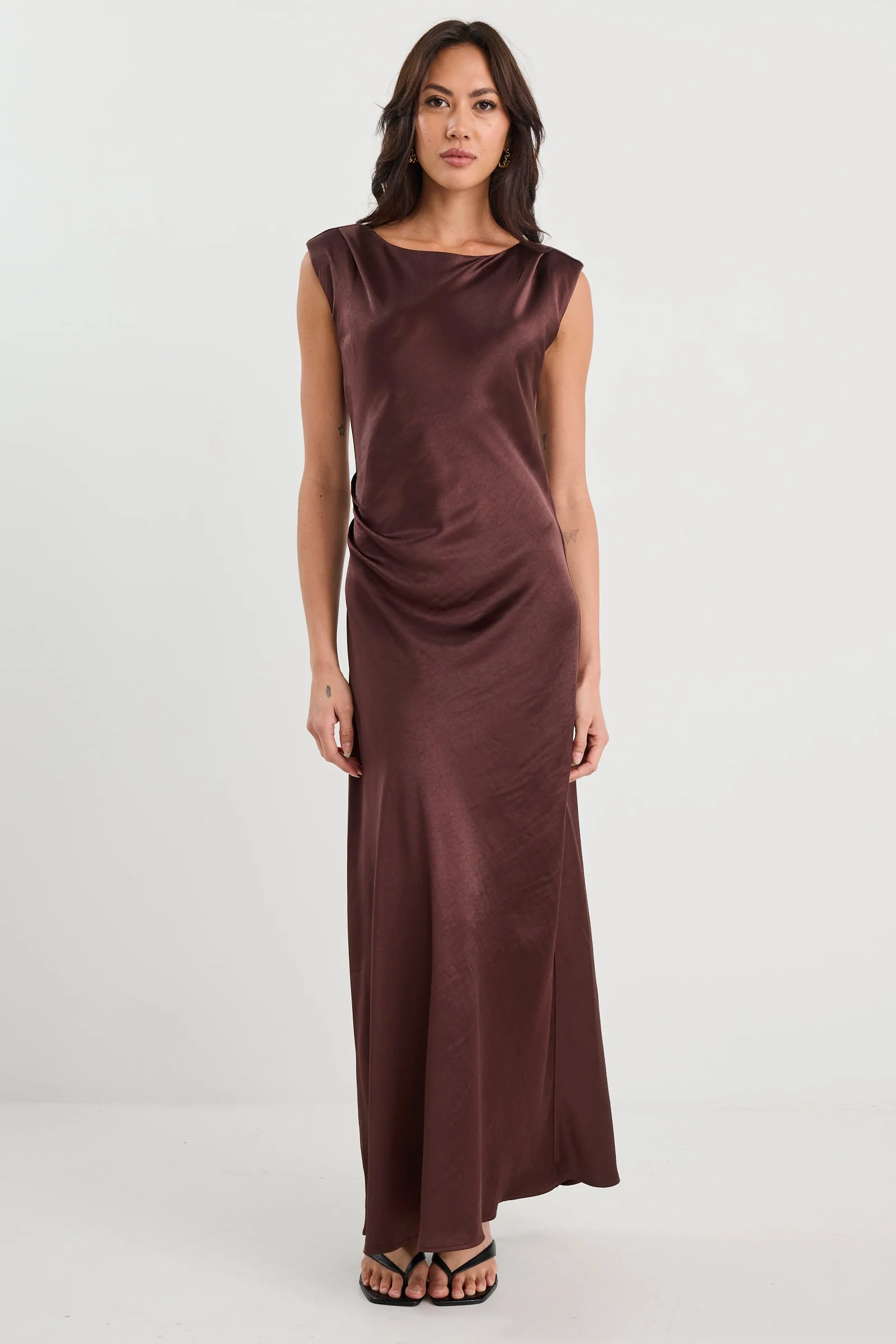 Fruition Chocolate Satin Bias Maxi Dress - Image 2