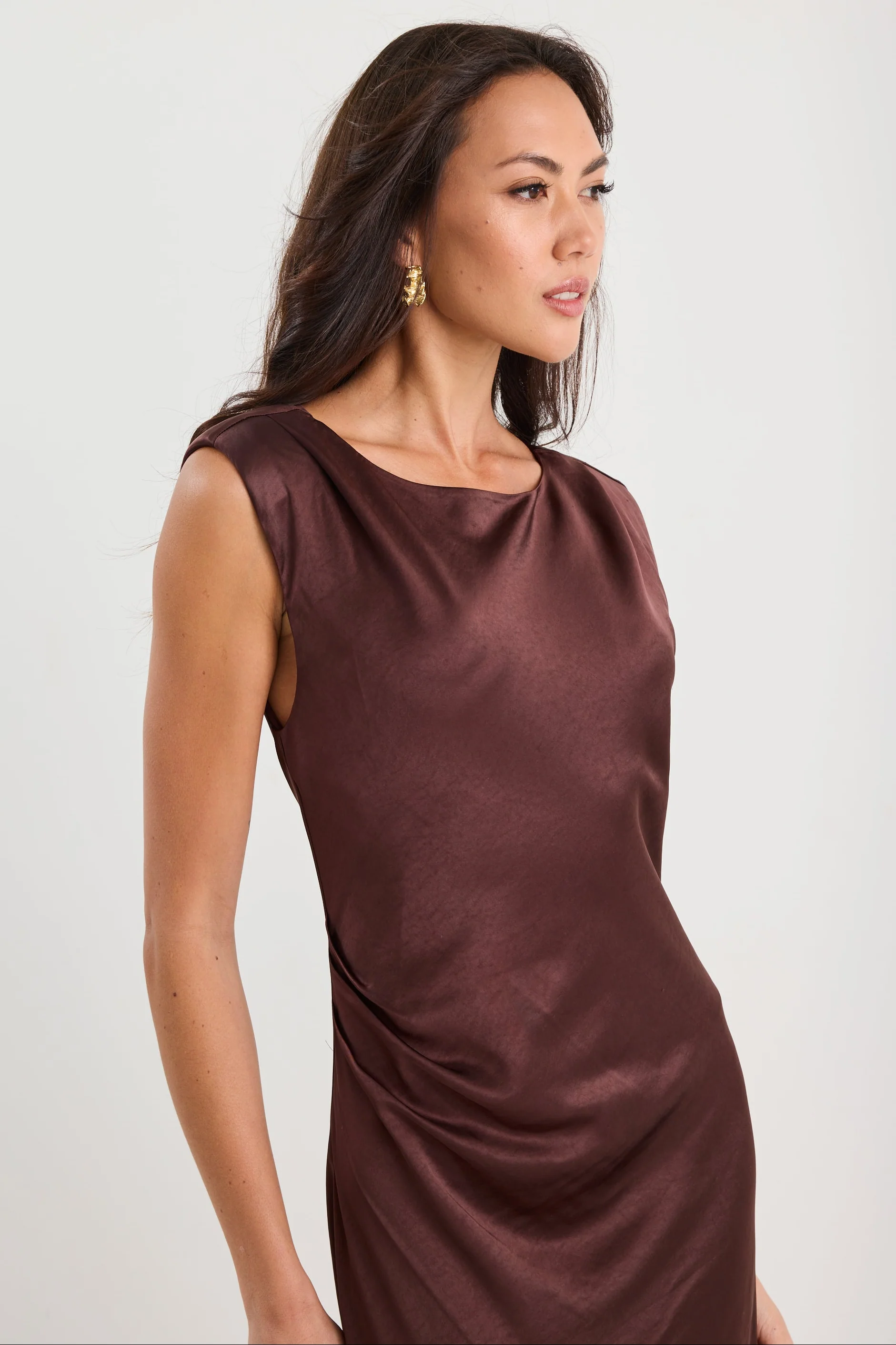 Fruition Chocolate Satin Bias Maxi Dress - Image 6
