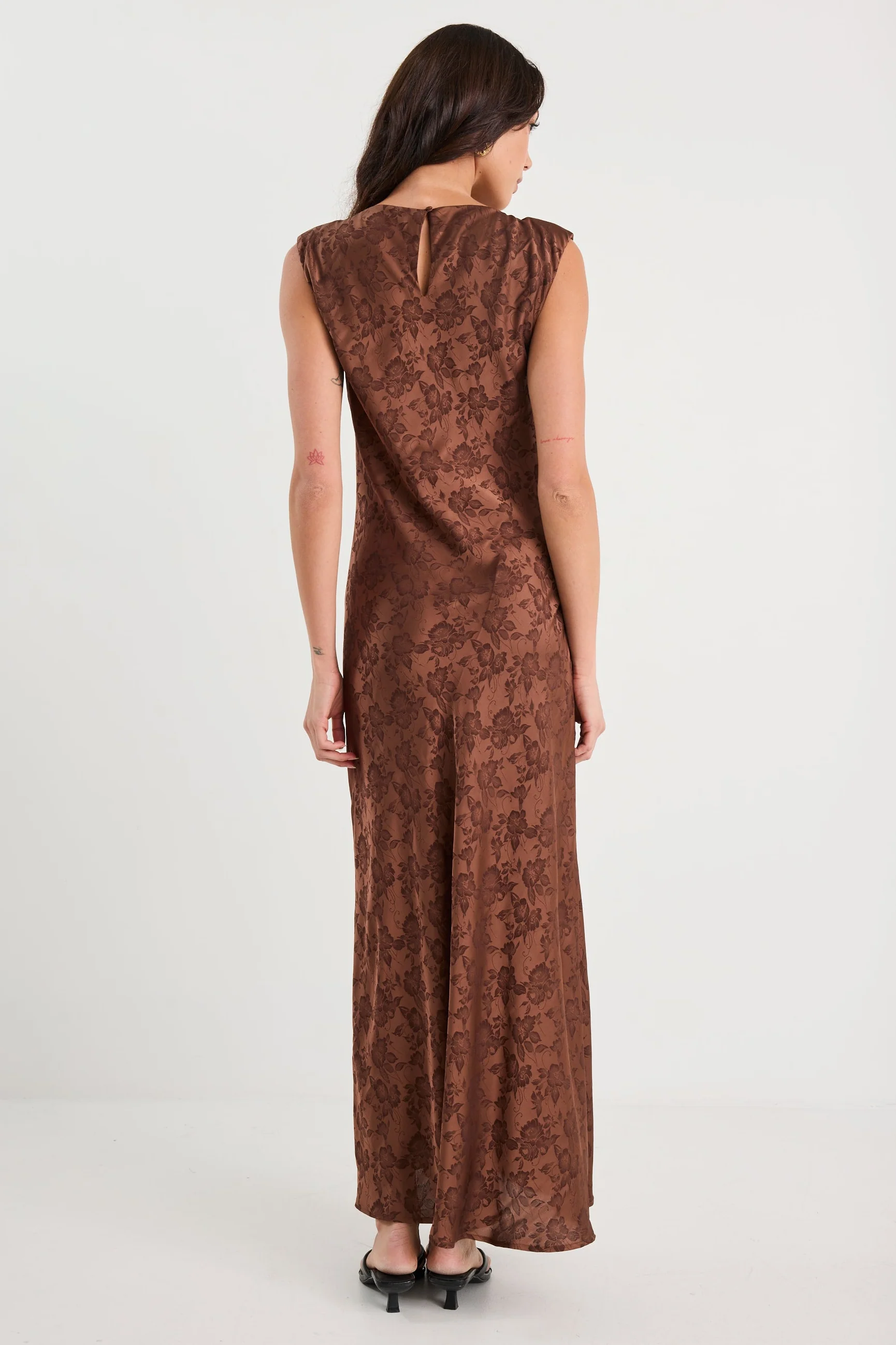 Fruition Mocha Jacquard Satin Bias Maxi Dress - Image 4