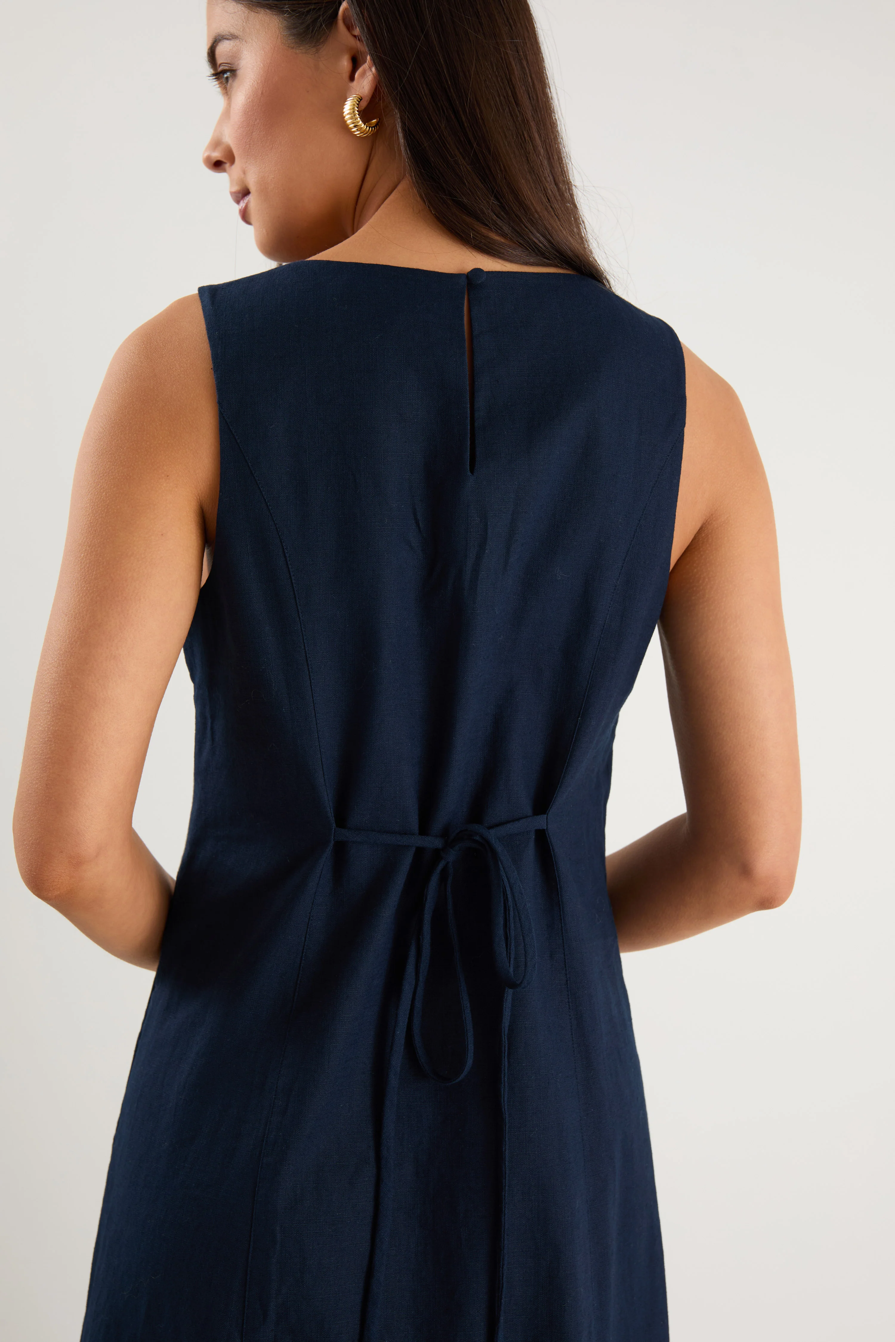 Future Ink Linen Blend Sleeveless Stripe Trim Midi Dress - Image 5