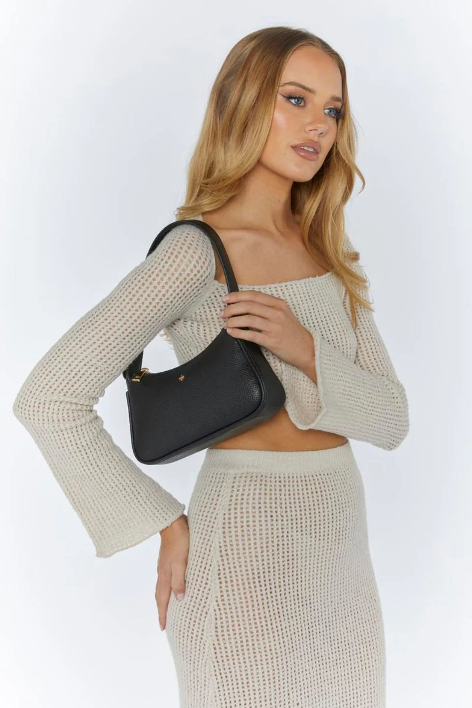 Gabi Black Vegan Leather Gold Hardware Shoulder Bag - Image 2