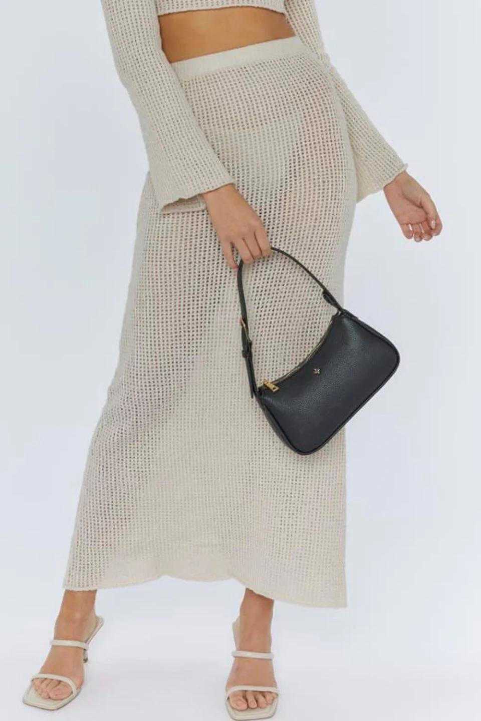 Gabi Black Vegan Leather Gold Hardware Shoulder Bag - Image 4