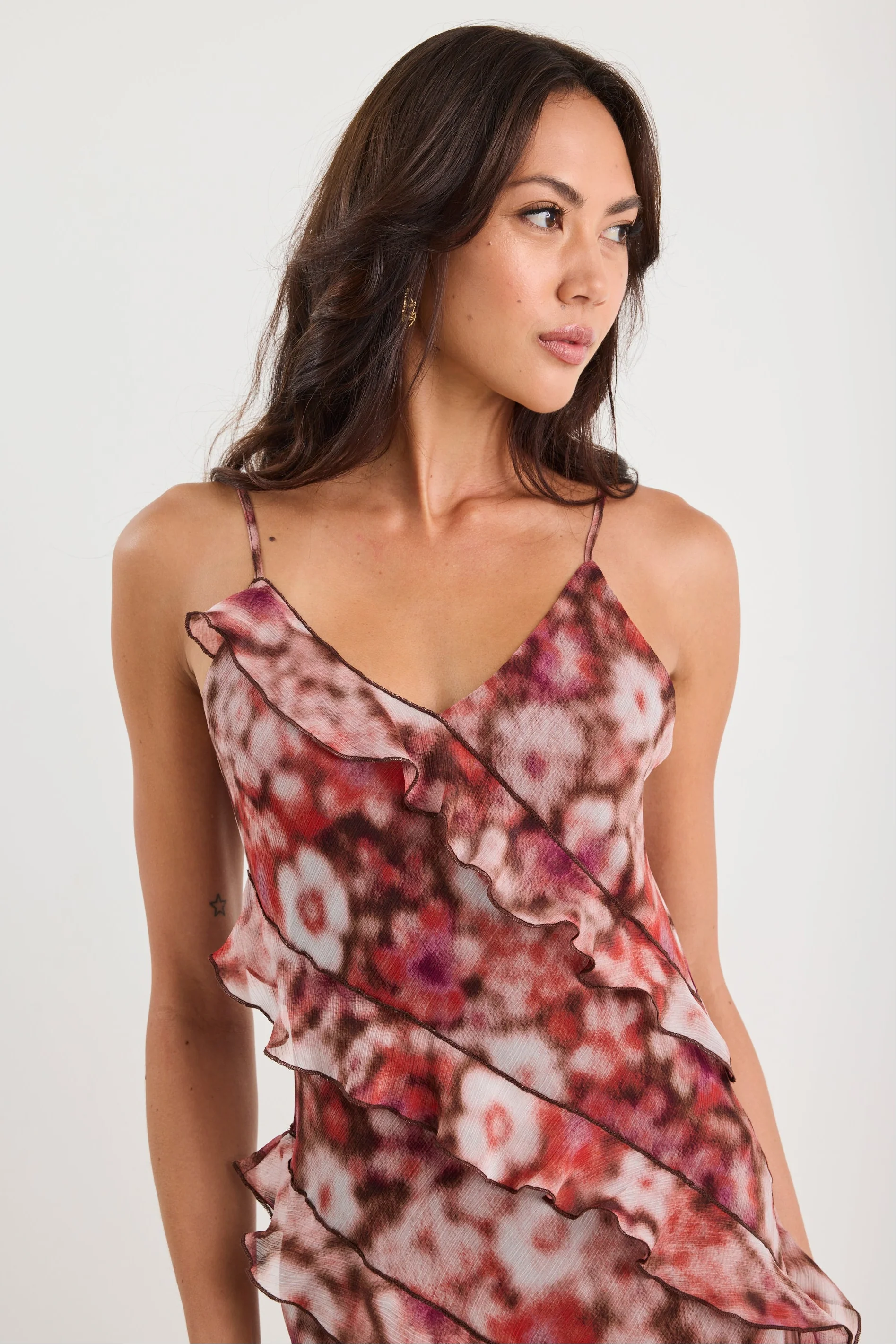 Galore Autumn Bloom Bias Ruffle Slip Maxi Dress - Image 6