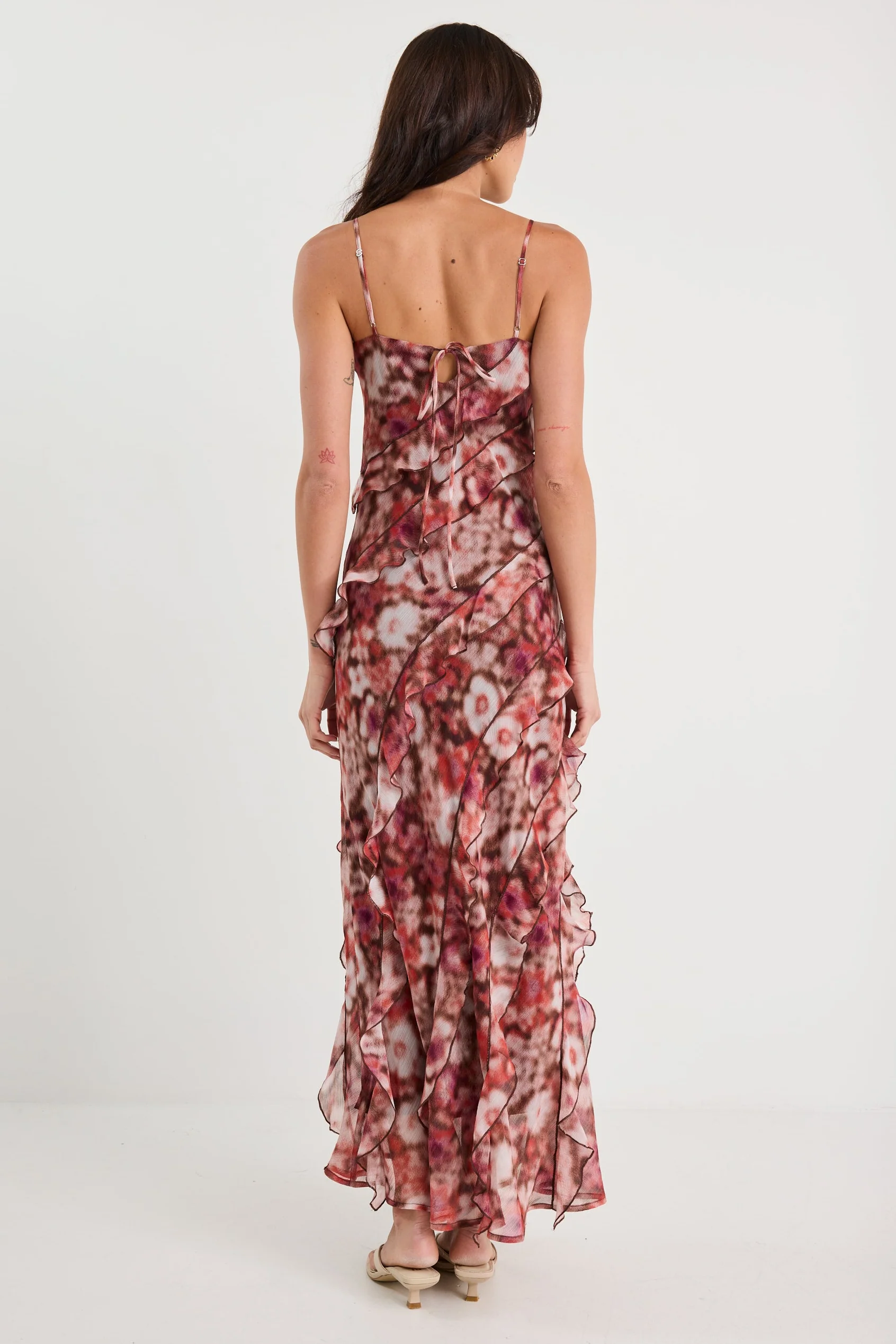 Galore Autumn Bloom Bias Ruffle Slip Maxi Dress - Image 7