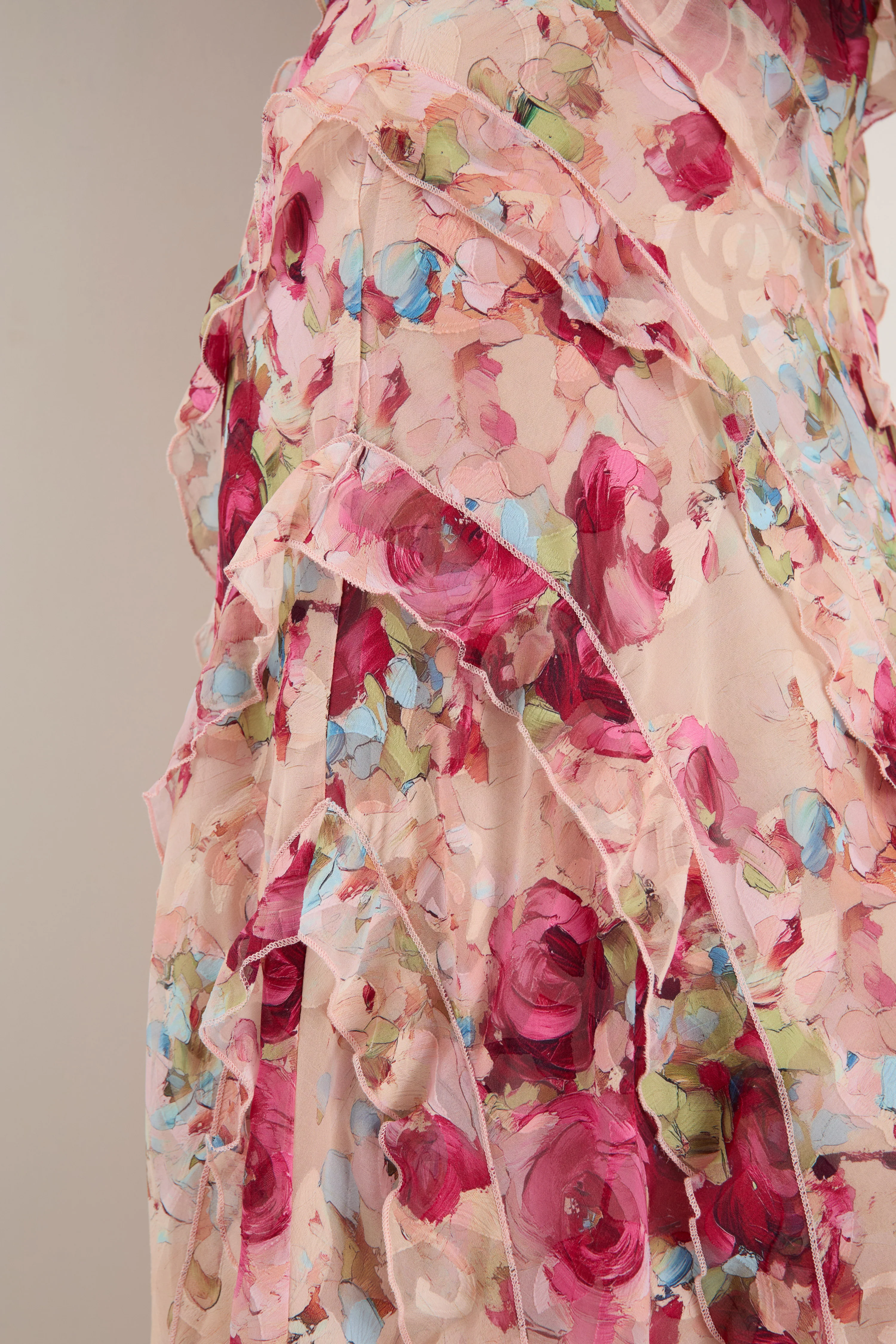 Galore Painted Rose Bias Ruffle Slip Maxi Dress - Image 7