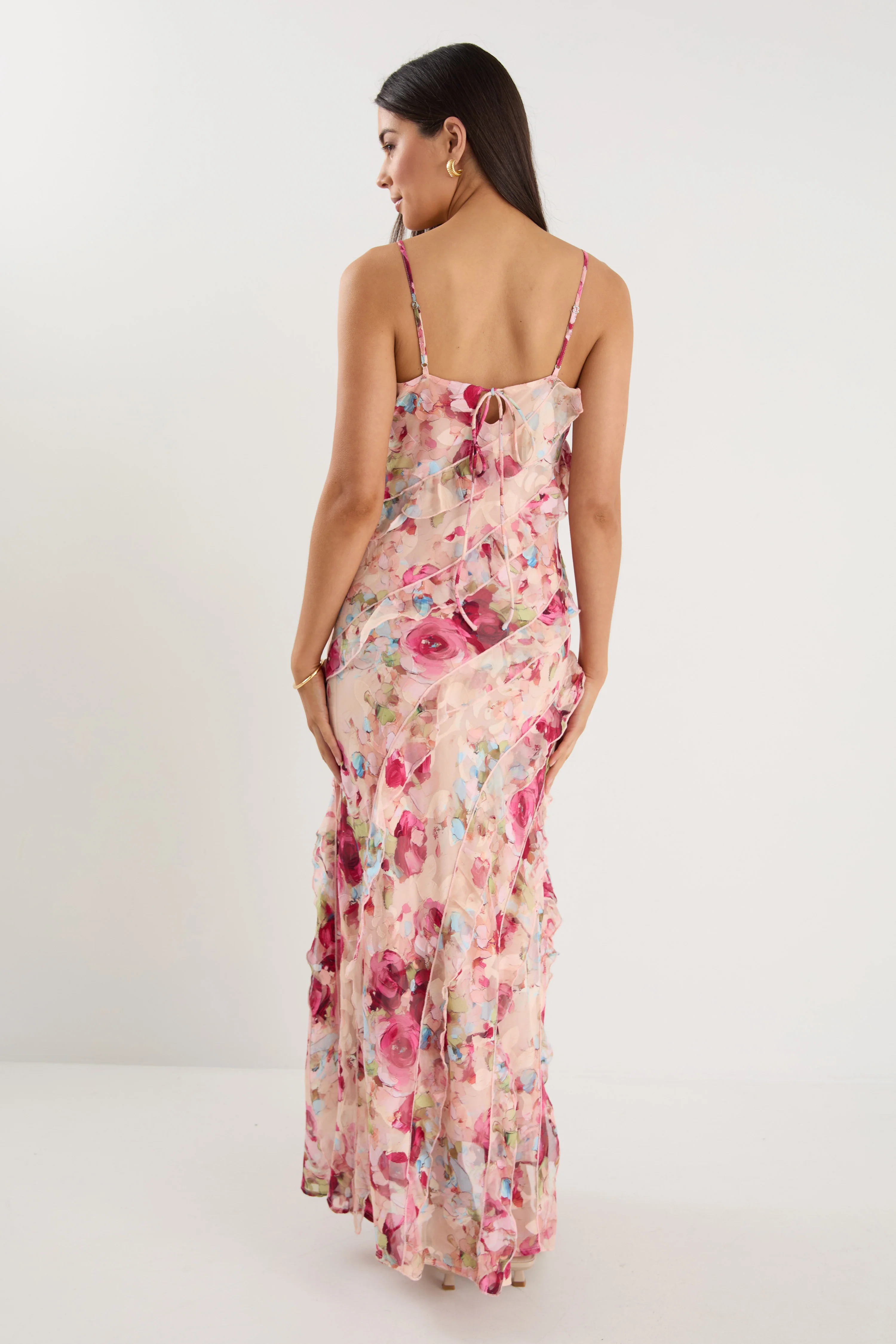 Galore Painted Rose Bias Ruffle Slip Maxi Dress - Image 8