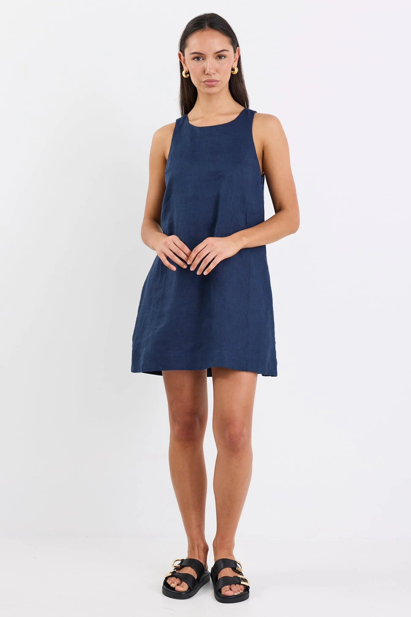 Generous Navy Linen Sleeveless Mini Dress - Image 4