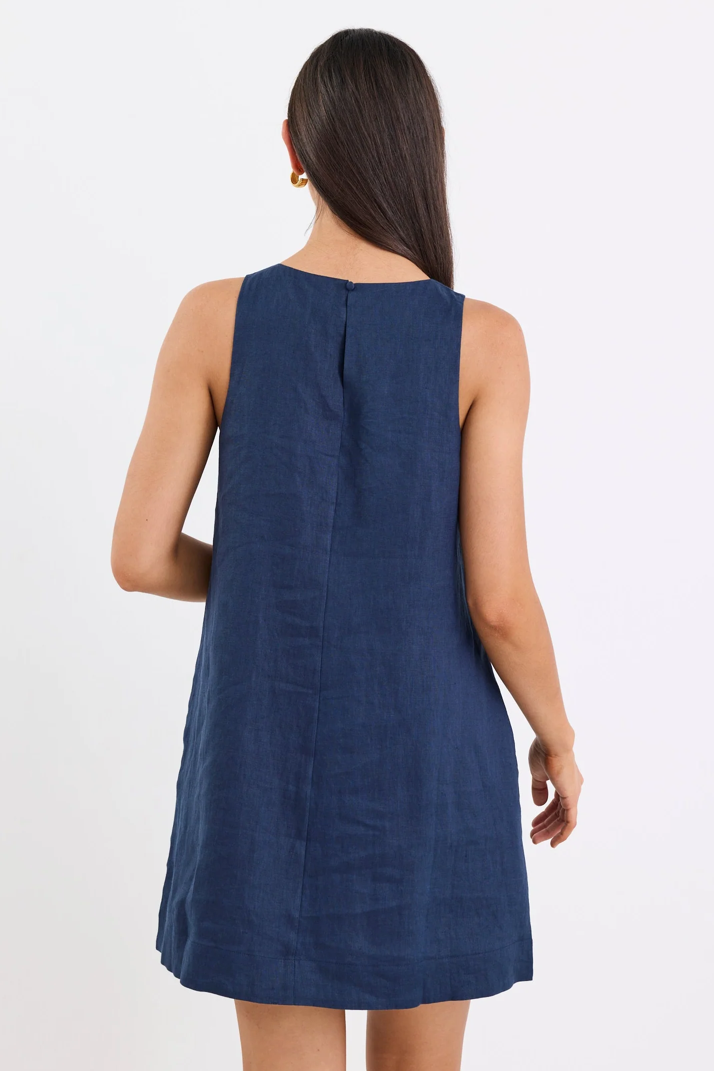 Generous Navy Linen Sleeveless Mini Dress - Image 5