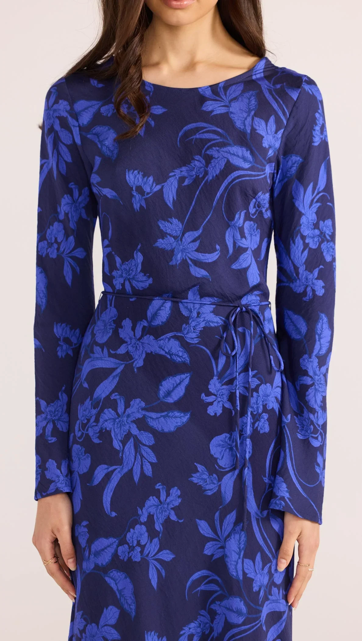 Gianna Blue Floral Bias LS Maxi Dress - Image 3