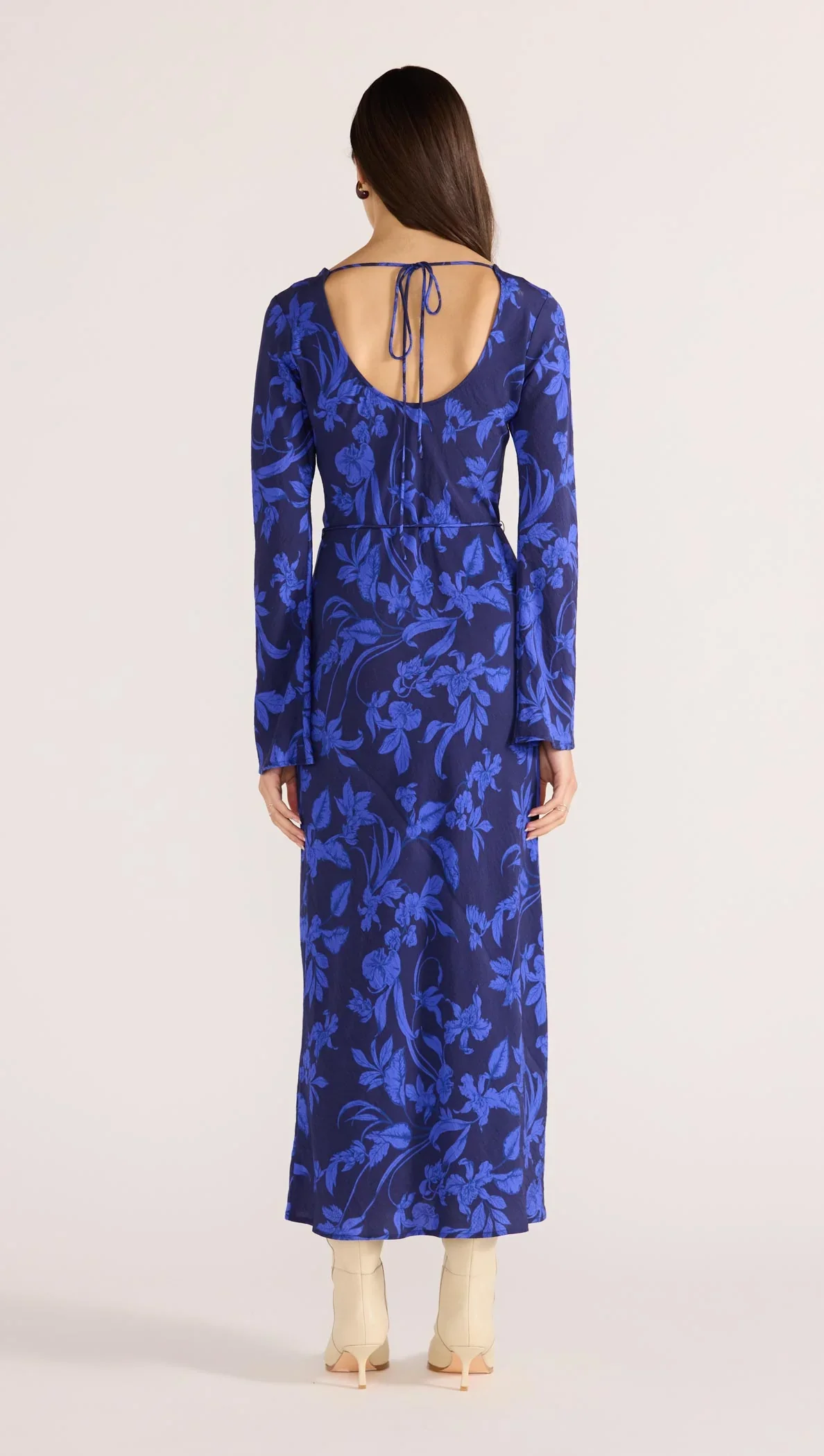 Gianna Blue Floral Bias LS Maxi Dress - Image 4