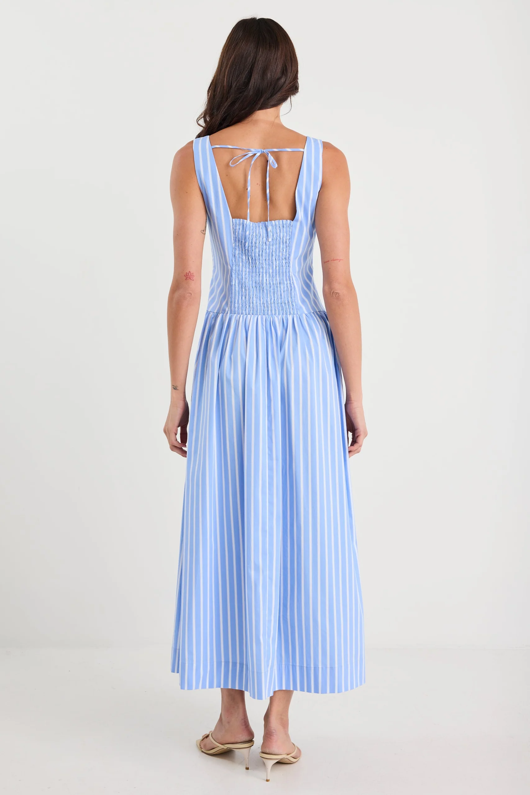 Gilded Blue Stripe Sleeveless Square Neck Maxi Dress - Image 5