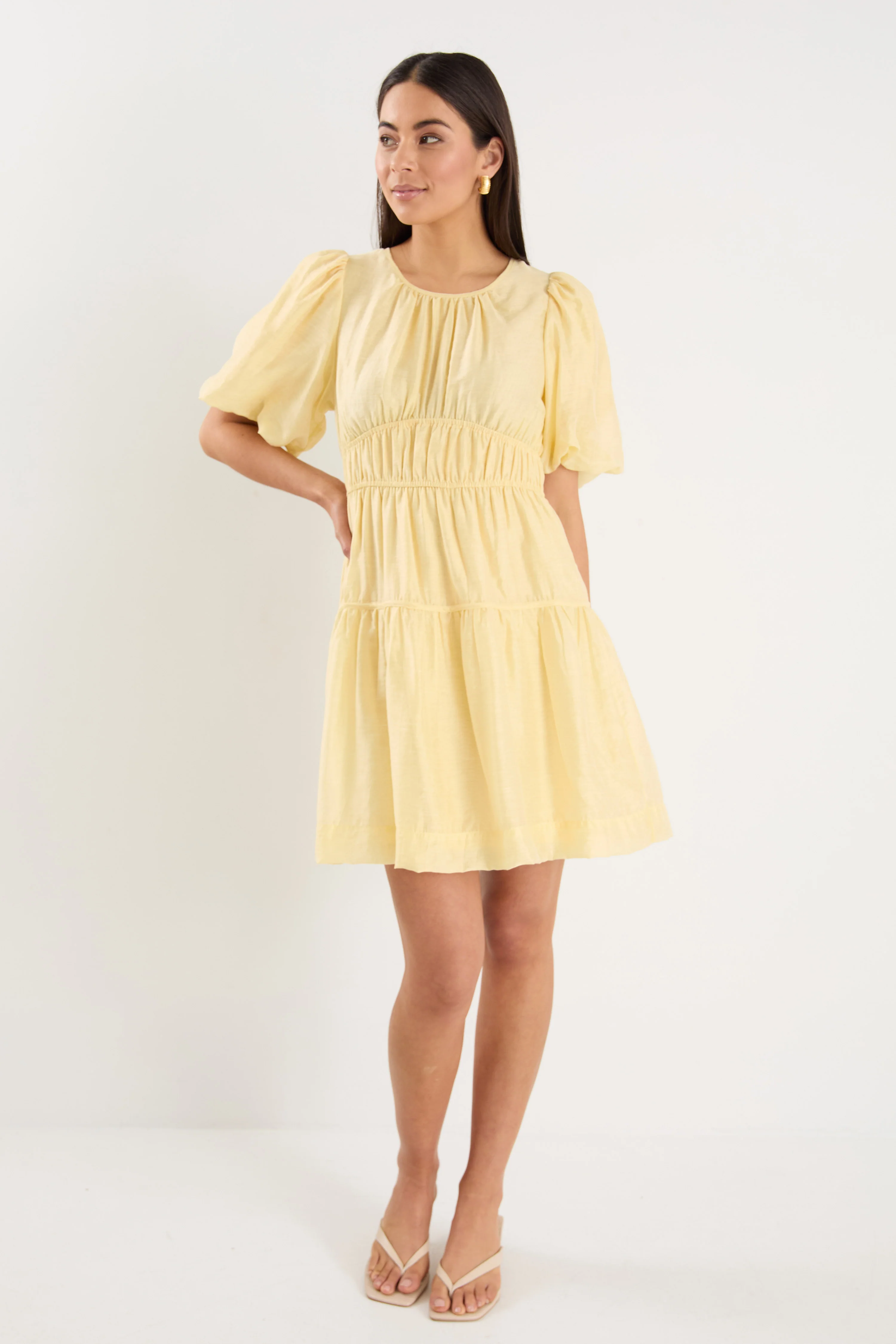 Girlfriend Butter Puff Sleeve Tie Back Mini Dress - Image 2