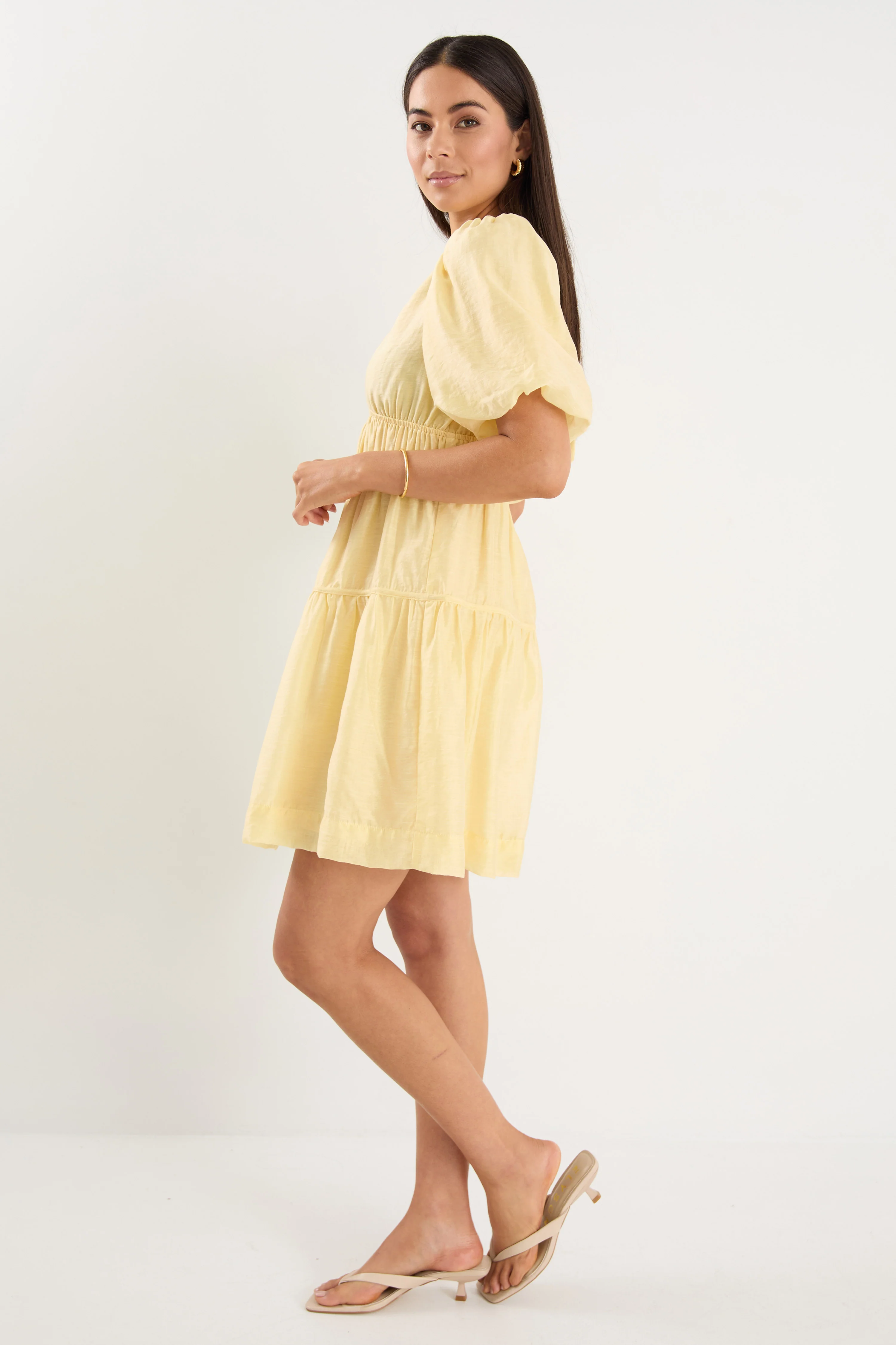 Girlfriend Butter Puff Sleeve Tie Back Mini Dress - Image 5