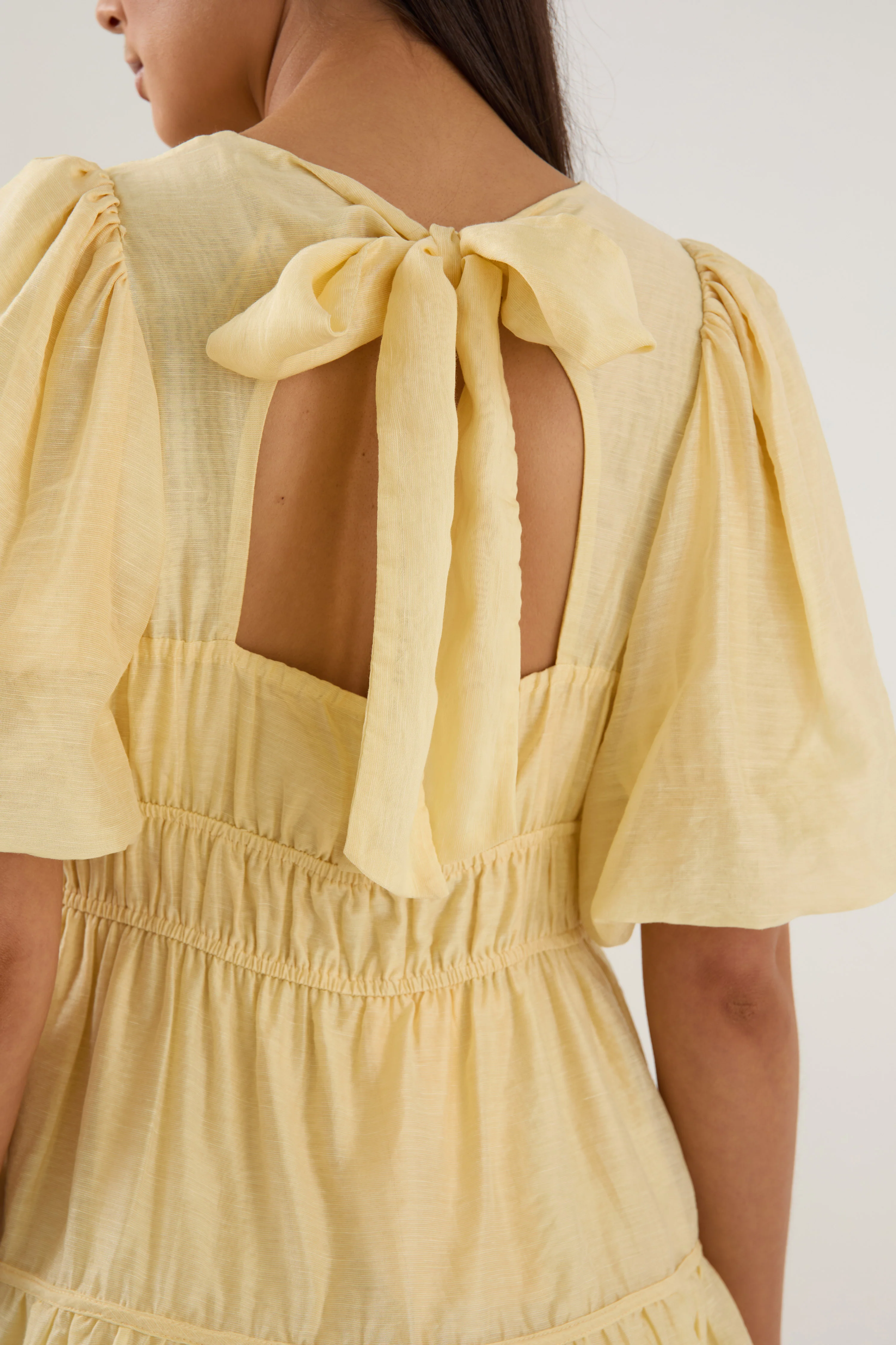 Girlfriend Butter Puff Sleeve Tie Back Mini Dress - Image 6