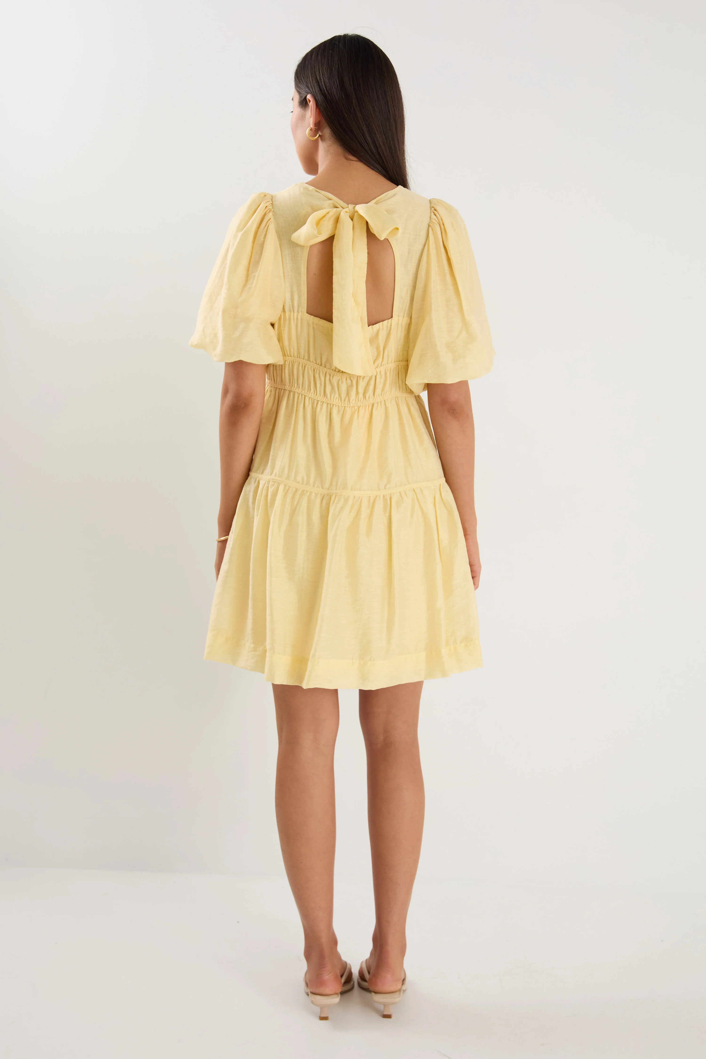 Girlfriend Butter Puff Sleeve Tie Back Mini Dress - Image 7