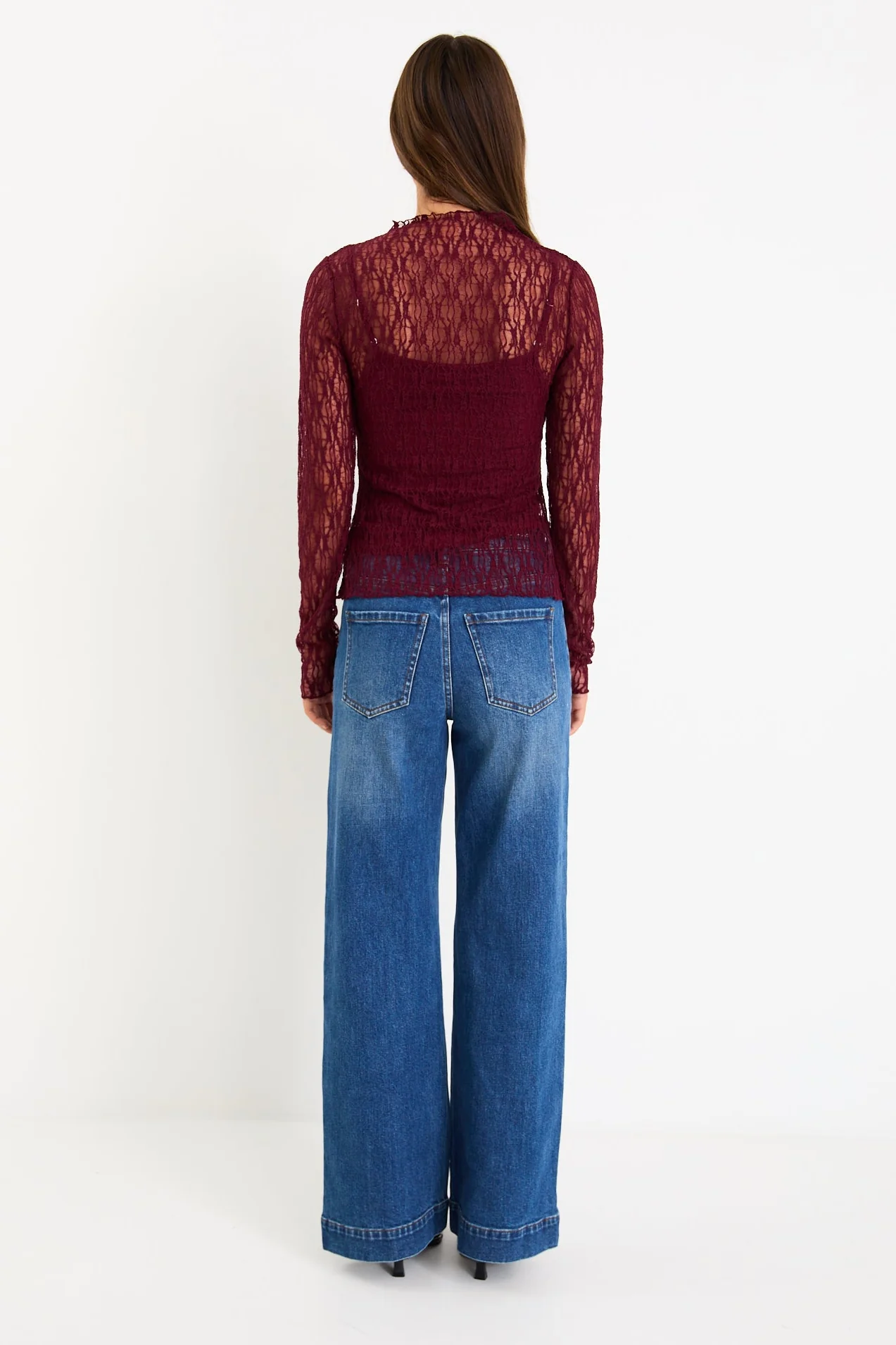 Giving Burgundy Lace Long Sleeve Top - Image 4