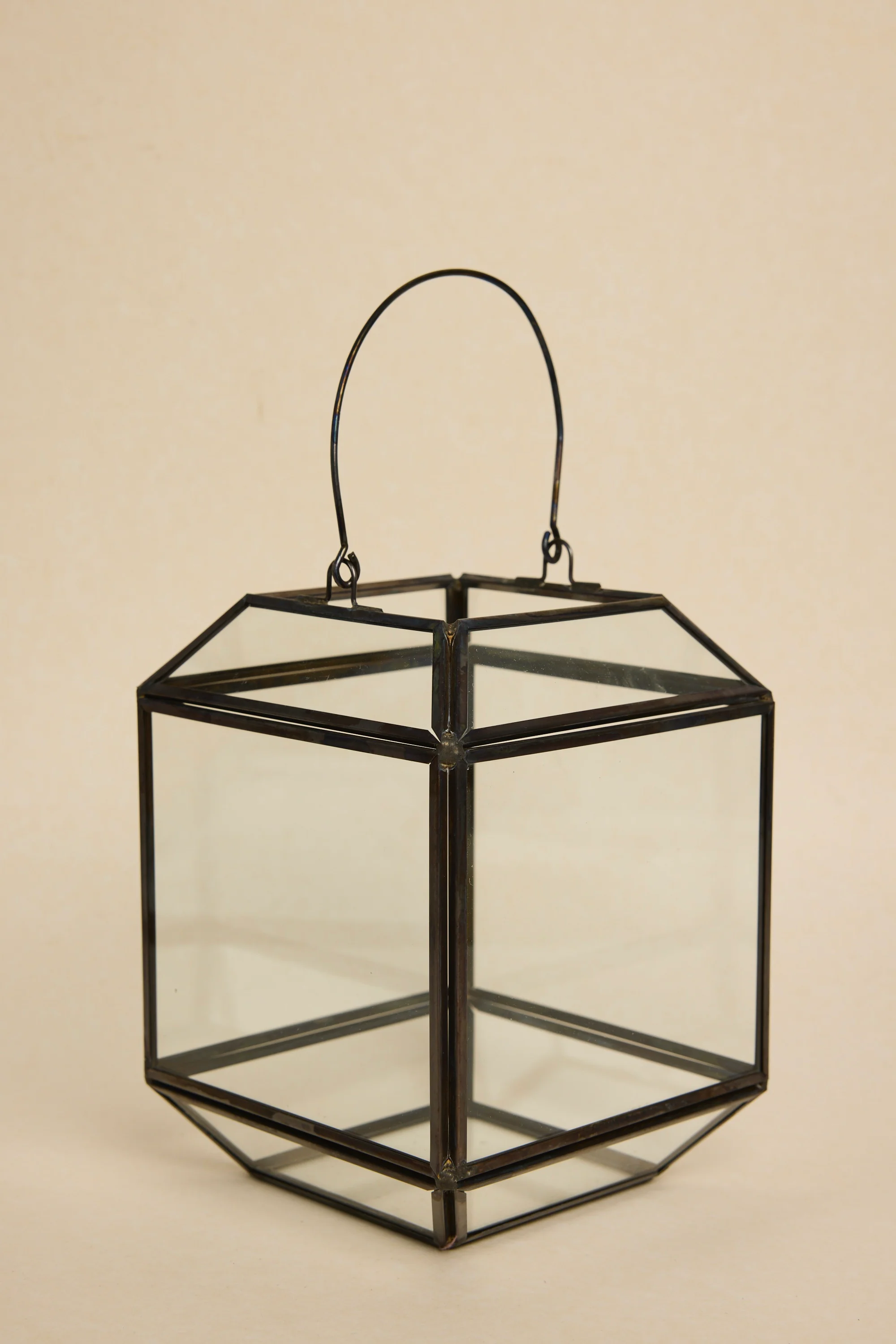 Glass with Black Metal Trim Lantern