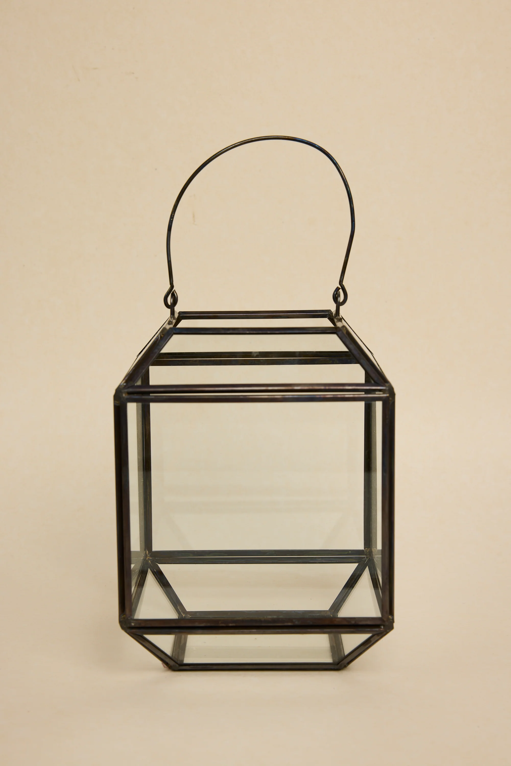 Glass with Black Metal Trim Lantern - Image 2