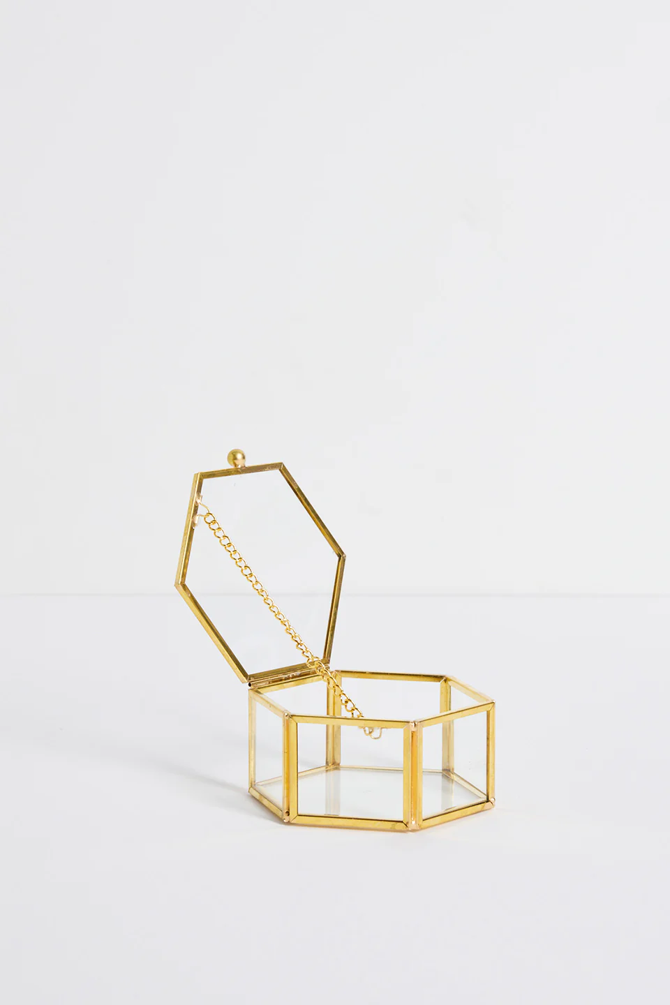 Glass with Gold Trim Large Hexagonal Jewellery Boxes - Image 2