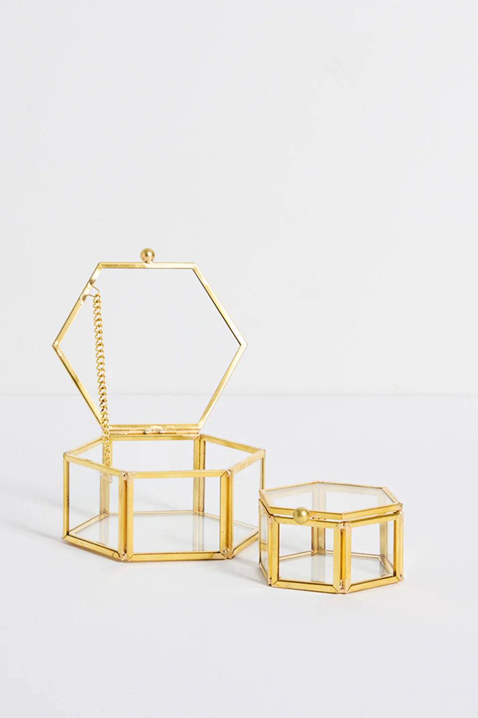 Glass with Gold Trim Large Hexagonal Jewellery Boxes - Image 3