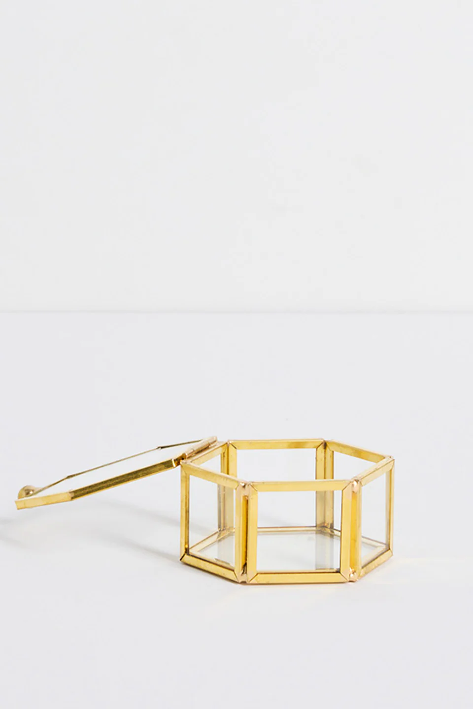 Glass with Gold Trim Small Hexagonal Jewellery Boxes - Image 2