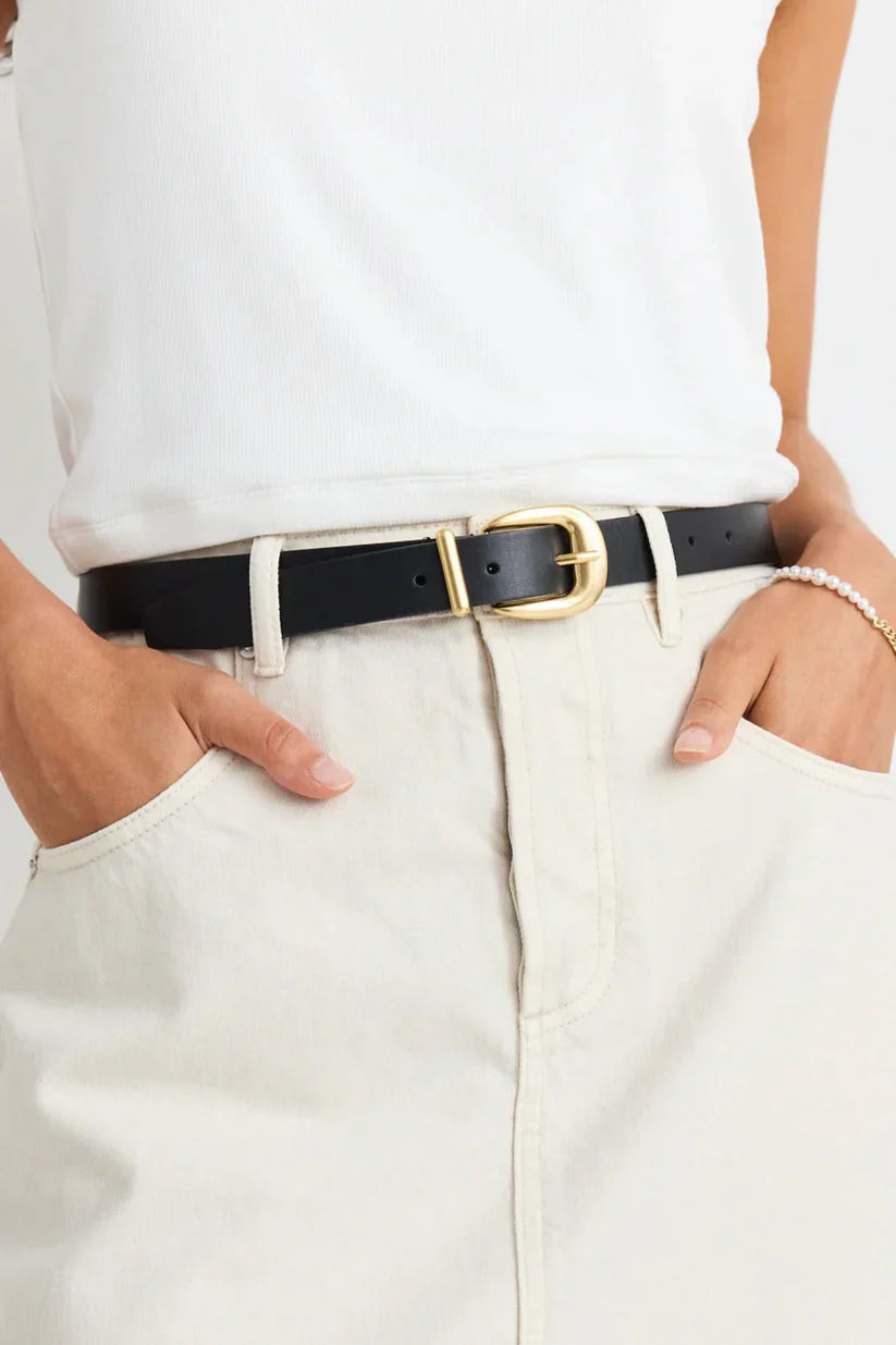 Gold Buckle Black Leather Belt