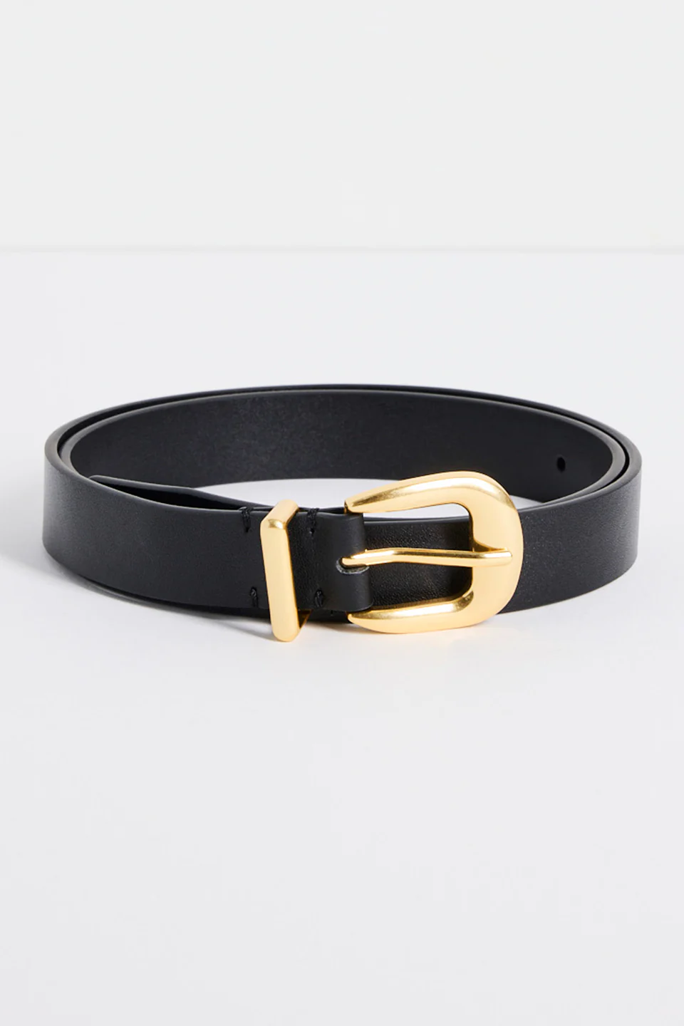 Gold Buckle Black Leather Belt - Image 2
