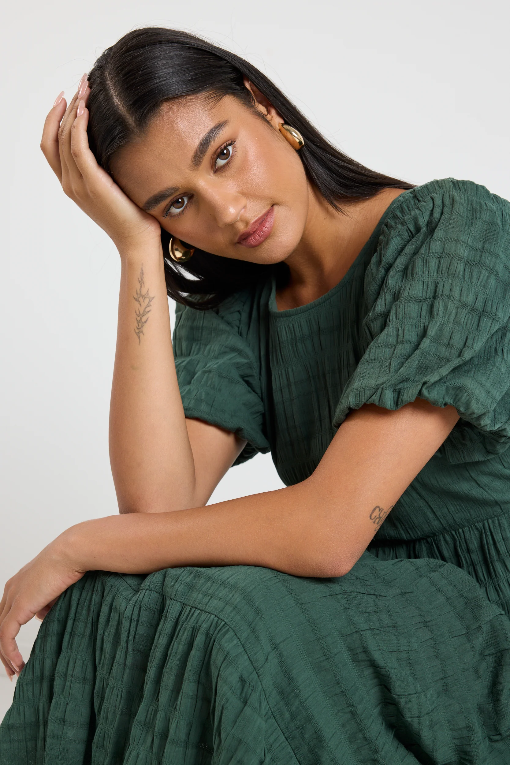 Graceful Forest Bubble Short Sleeve Tiered Maxi Dress - Image 3