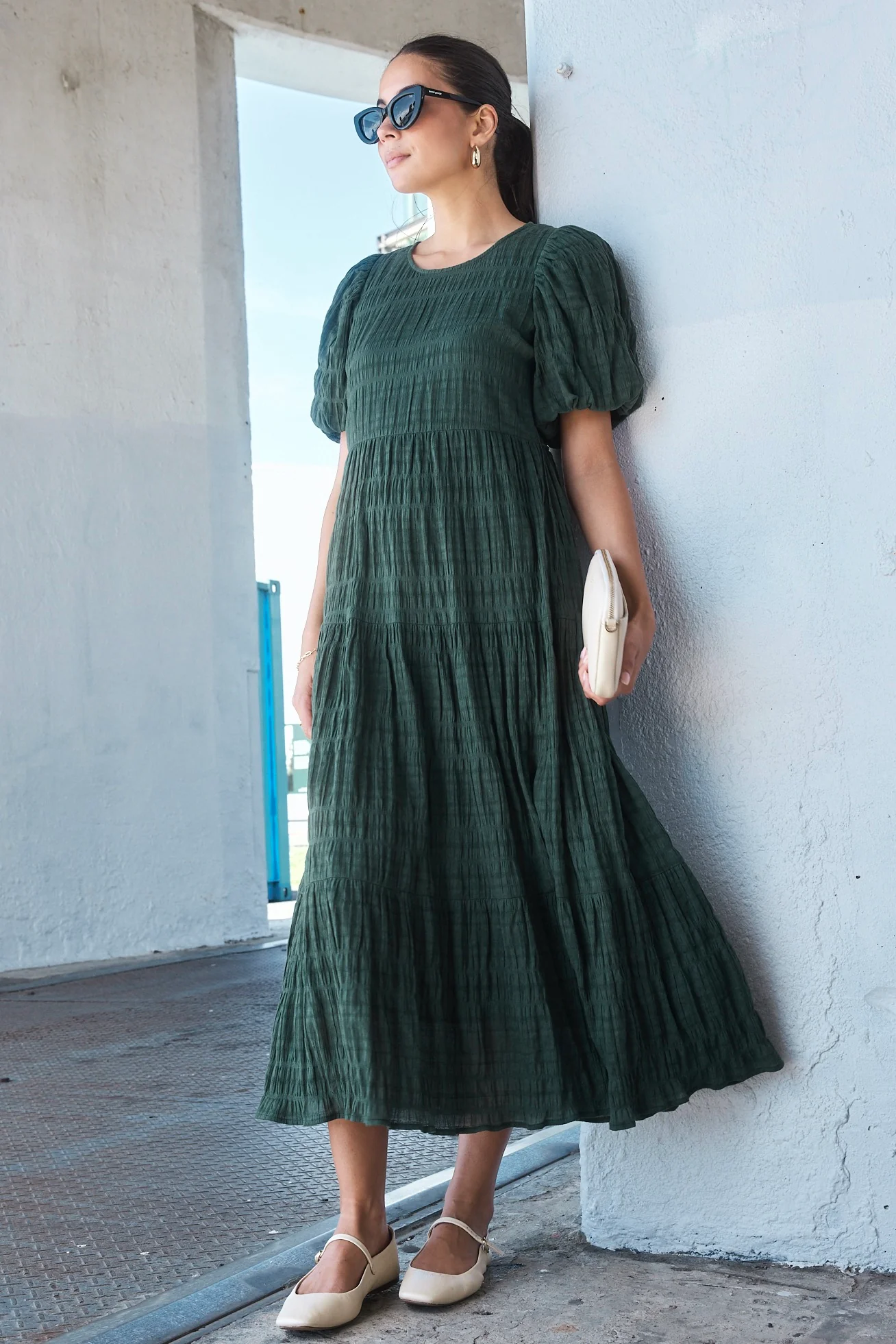 Graceful Forest Bubble Short Sleeve Tiered Maxi Dress - Image 5
